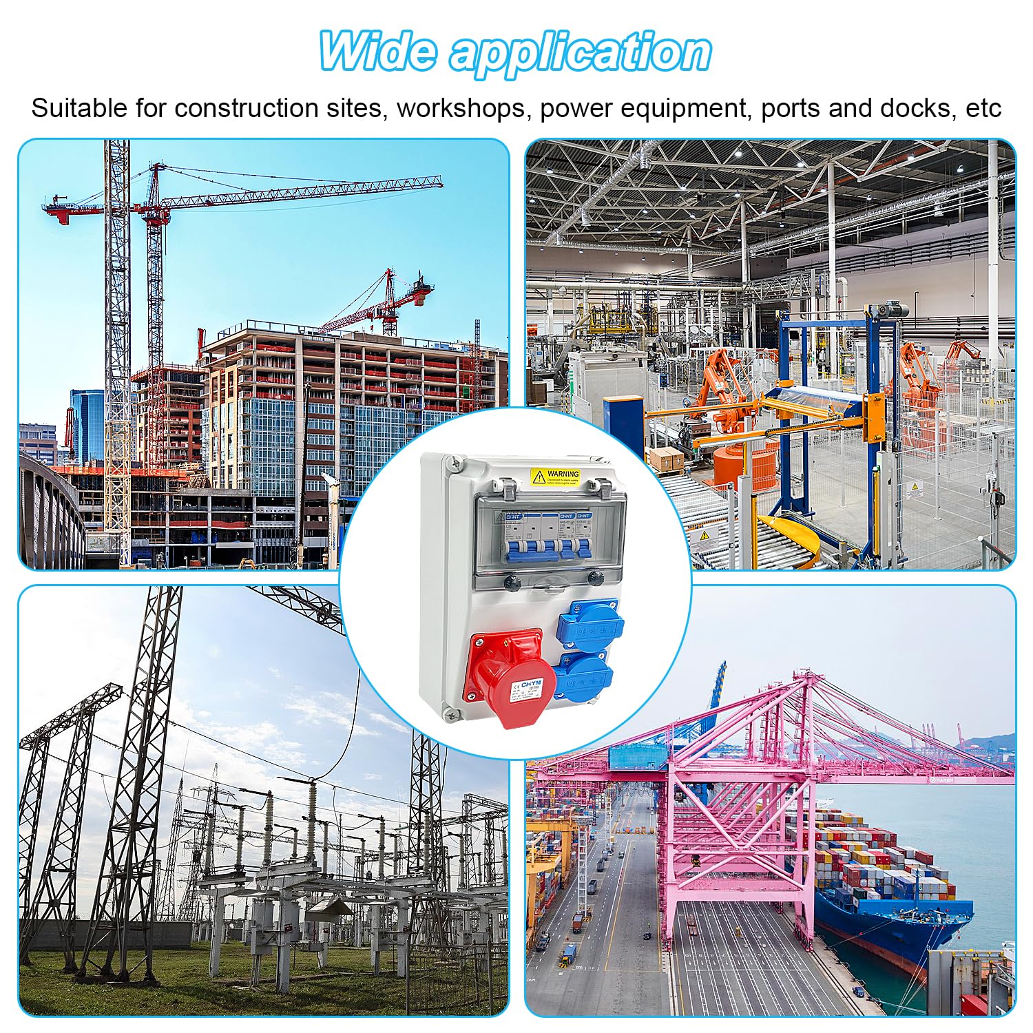 Distribuidor de Corriente 220V/16A para Obras, Enchufe de Pared Combinado, Tablero Eléctrico Resistente a la Intemperie