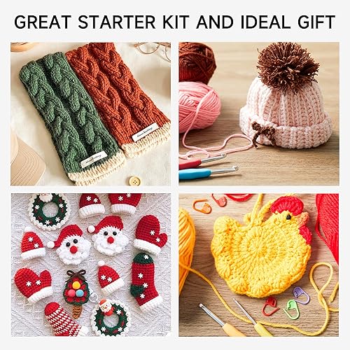 Miniatura 5 de INSCRAFT Kit de ganchillo para principiantes, adultos y niños, gran kit de inicio de tejido para manualidades coloridas para profesionales, haz