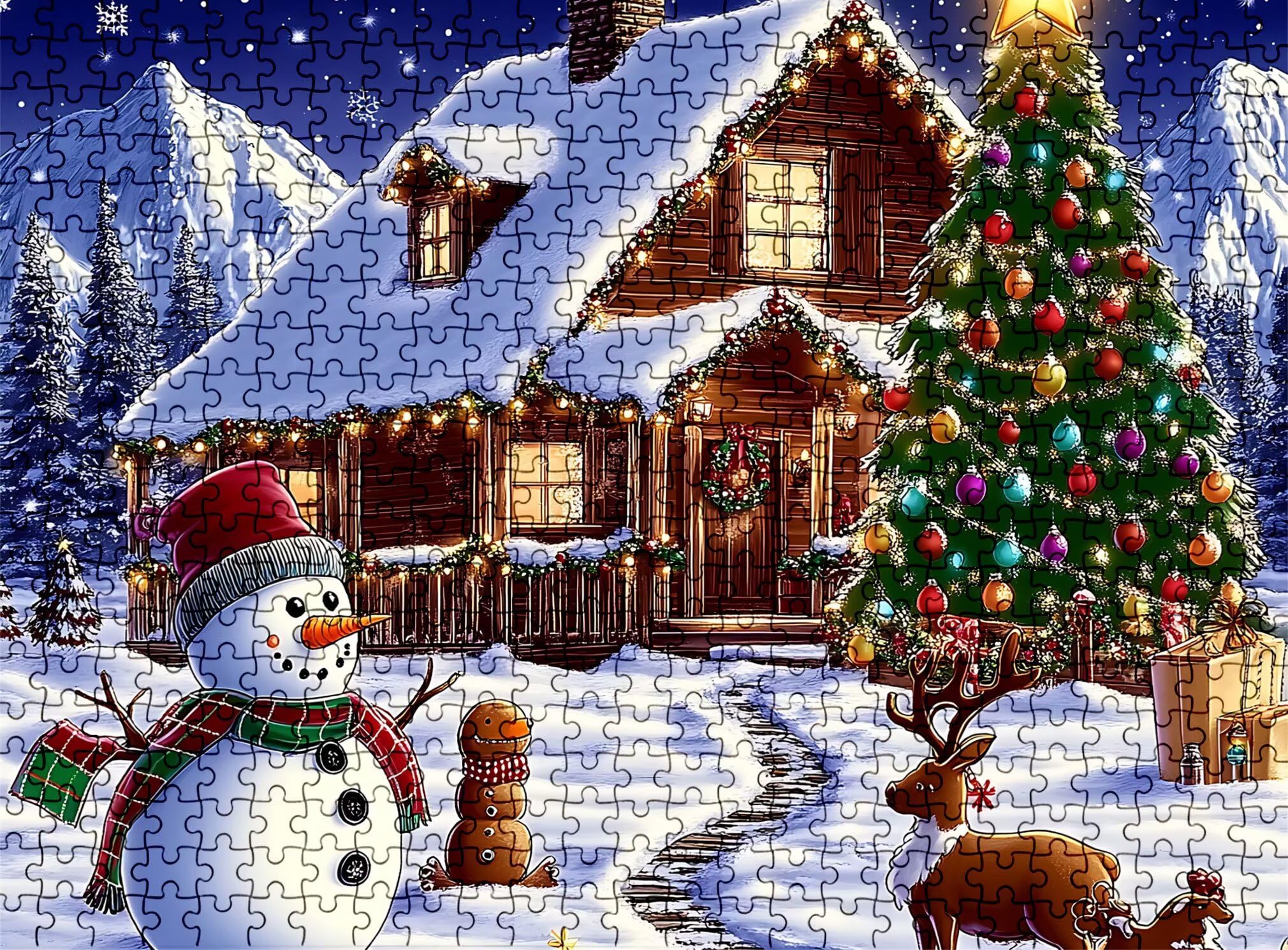 Puzzle 1500 Teile, Holzpuzzle Erwachsene - Impossible Puzzle 87 x 57 cm niffliges Denkspiel & Denksport für Frauen & Männer, Familienspiel, Geschenk für Frauen Weihnachtsbaum Schneemann w0-817