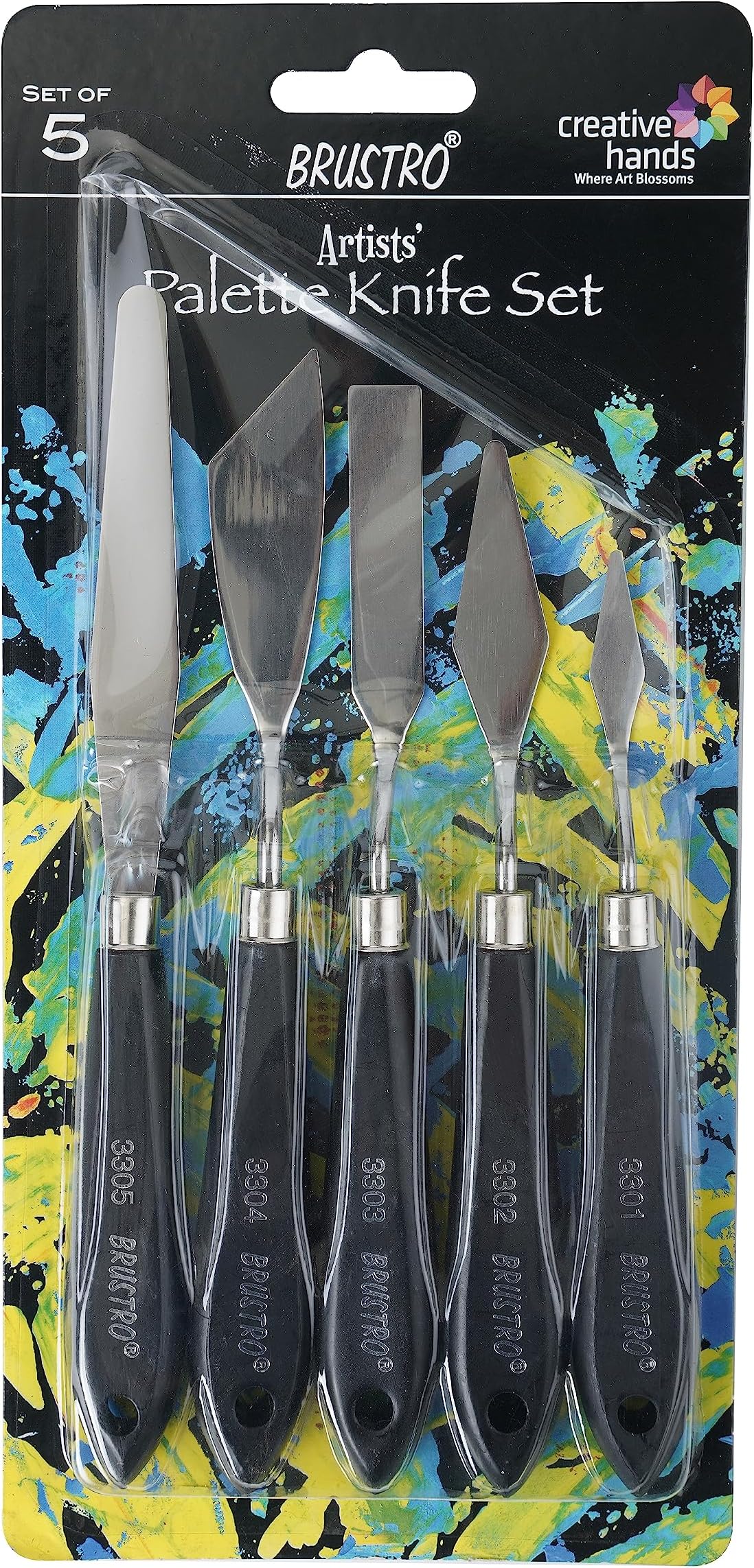 BRUSTRO Artists Palette Painting Knives | Set of 5 | Wooden Handle, Stainless Steel Blade, Ergonomically Designed | Ideal for Gesso, Acrylic Paint, Modeling Paste, Texture Gels, Creative Artworks