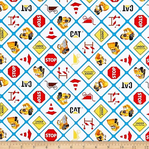 Riley Blake CAT Buildin' Crew - Letreros de tela acolchada blanca por yarda disponible en Yaxa Peru