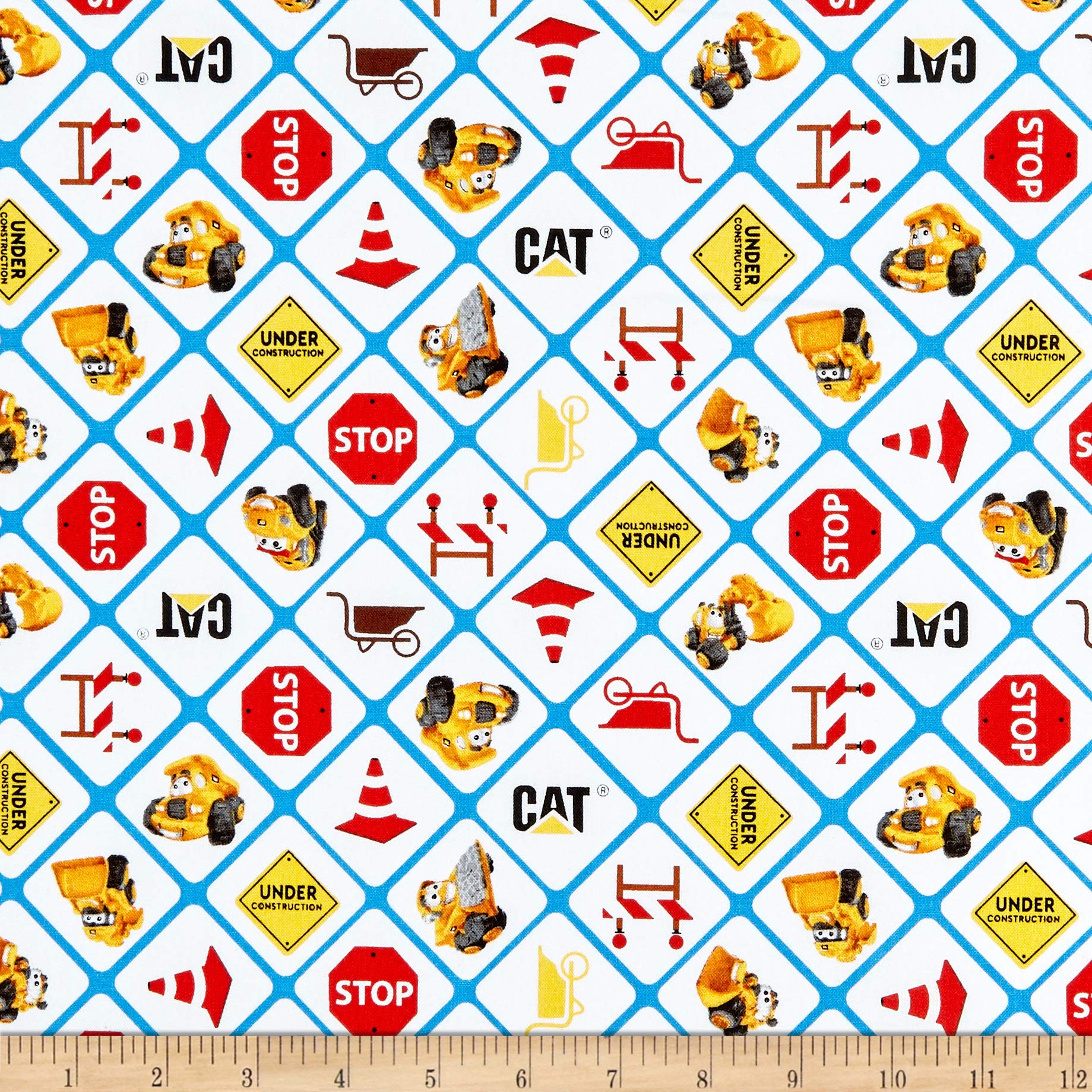 Riley Blake CAT Buildin' Crew Signs White, Quilting Fabric by the Yard