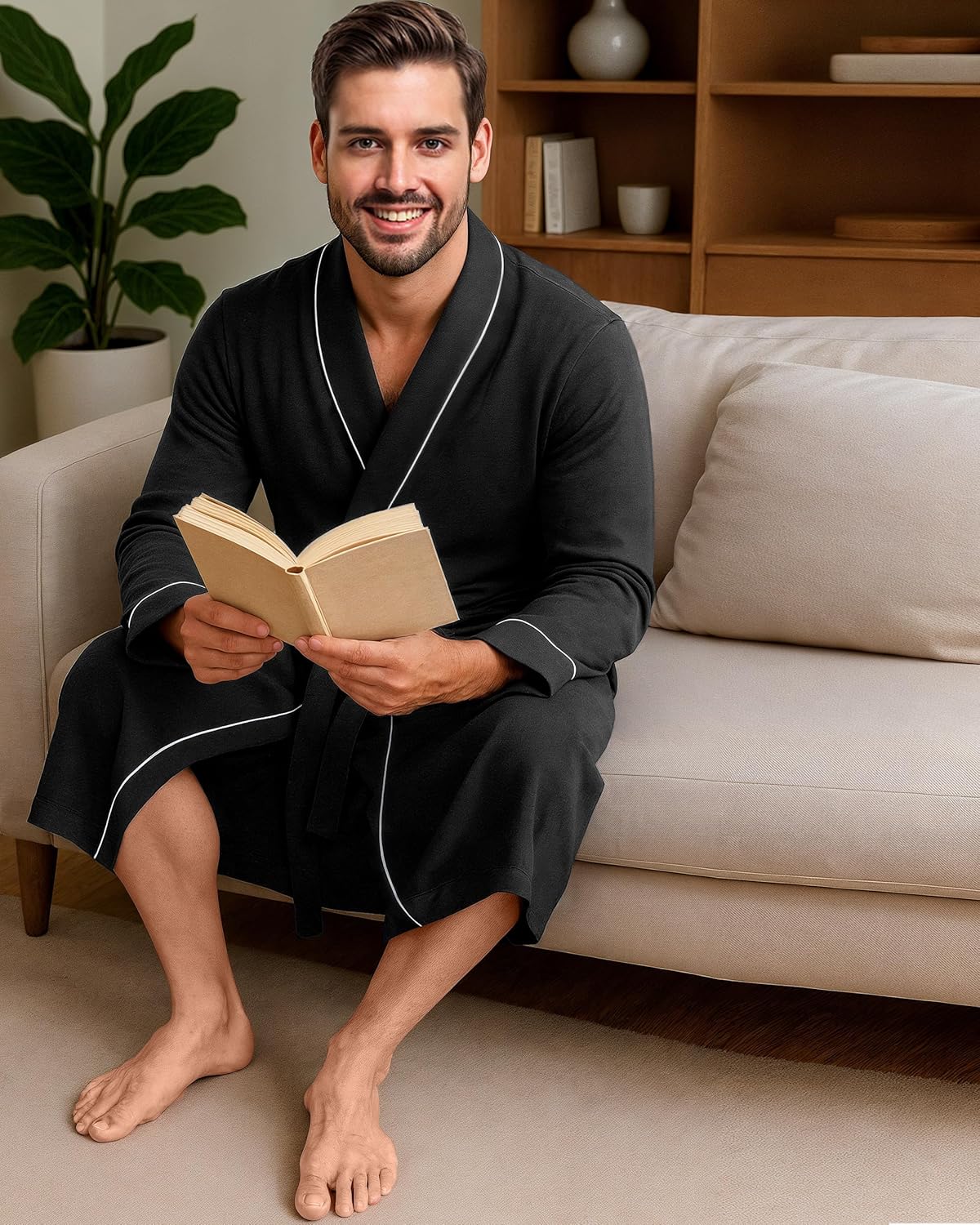 NY Threads Men's Robe Cotton Blend Knit Bathrobe - Image 6