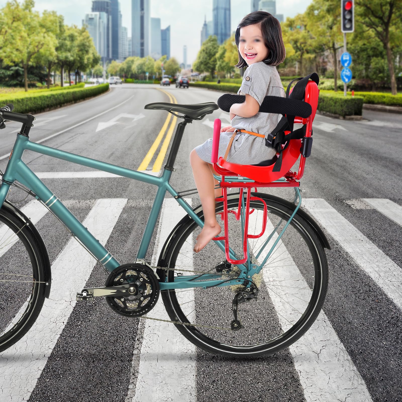 MSAIERPLR Kids Bike Seat, Baby Bike Seat Rear Mount Child Bike Seat with U-Shaped Guardrail and Adjustable Harness, Toddler Bike Seat for Adult Bike, Infant Bike Seat for 6 Months -6 Years Old, Red