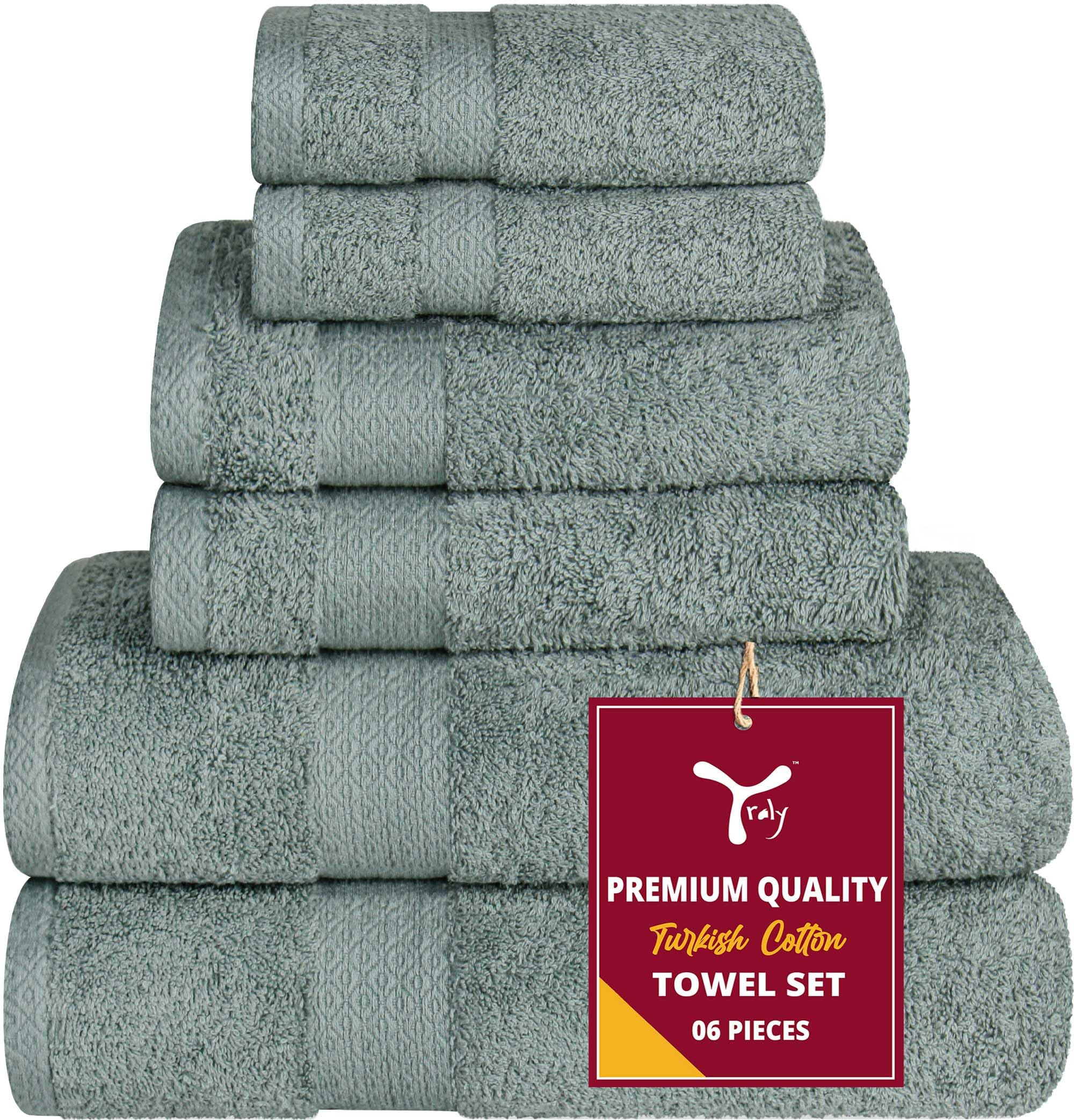 YRALY Turkish Cotton Bath Towels Set of 6-600GSM Soft & Cozy Towel Set for Bathroom - Sage Green