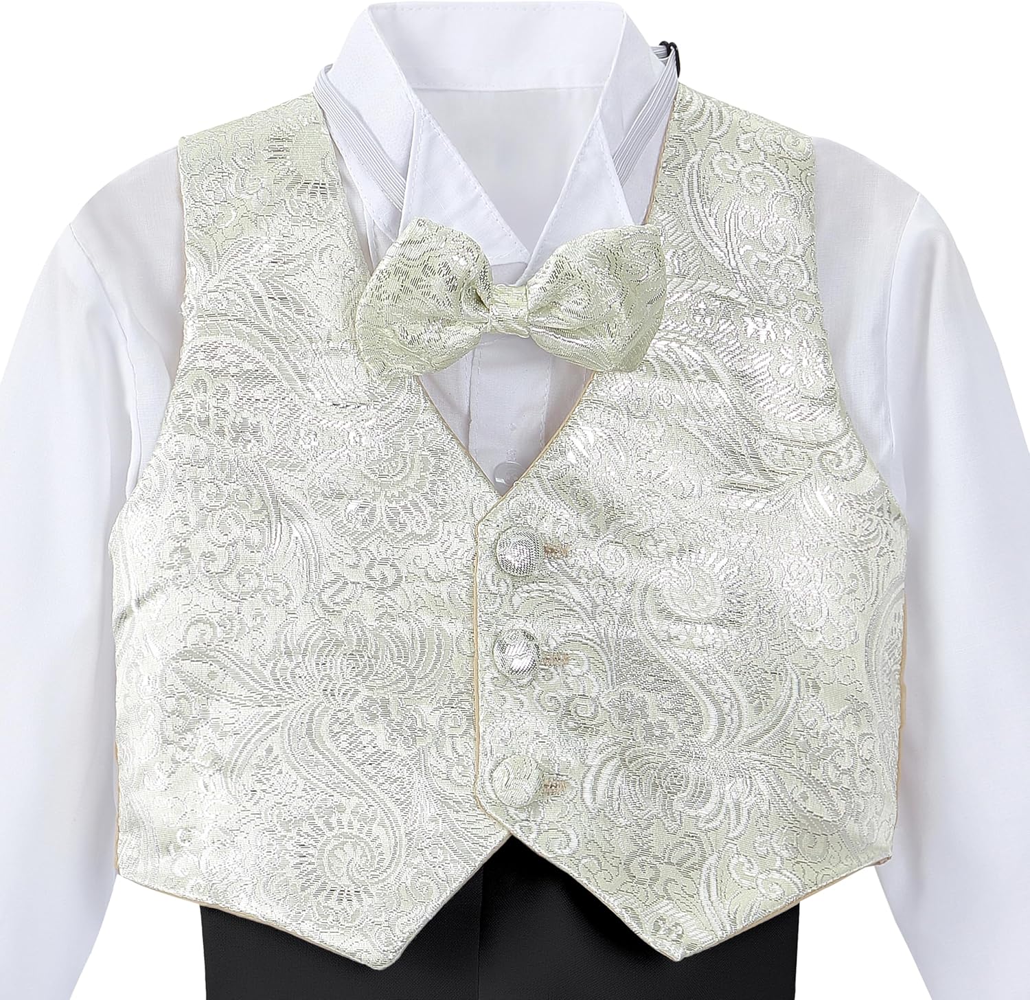 Dressy Daisy Baby Boy Classic Tuxedo Suit 5 Pcs Set Formal Dress Wear Wedding Outfit with Gold Jacquard Vest, Black/White - Image 6