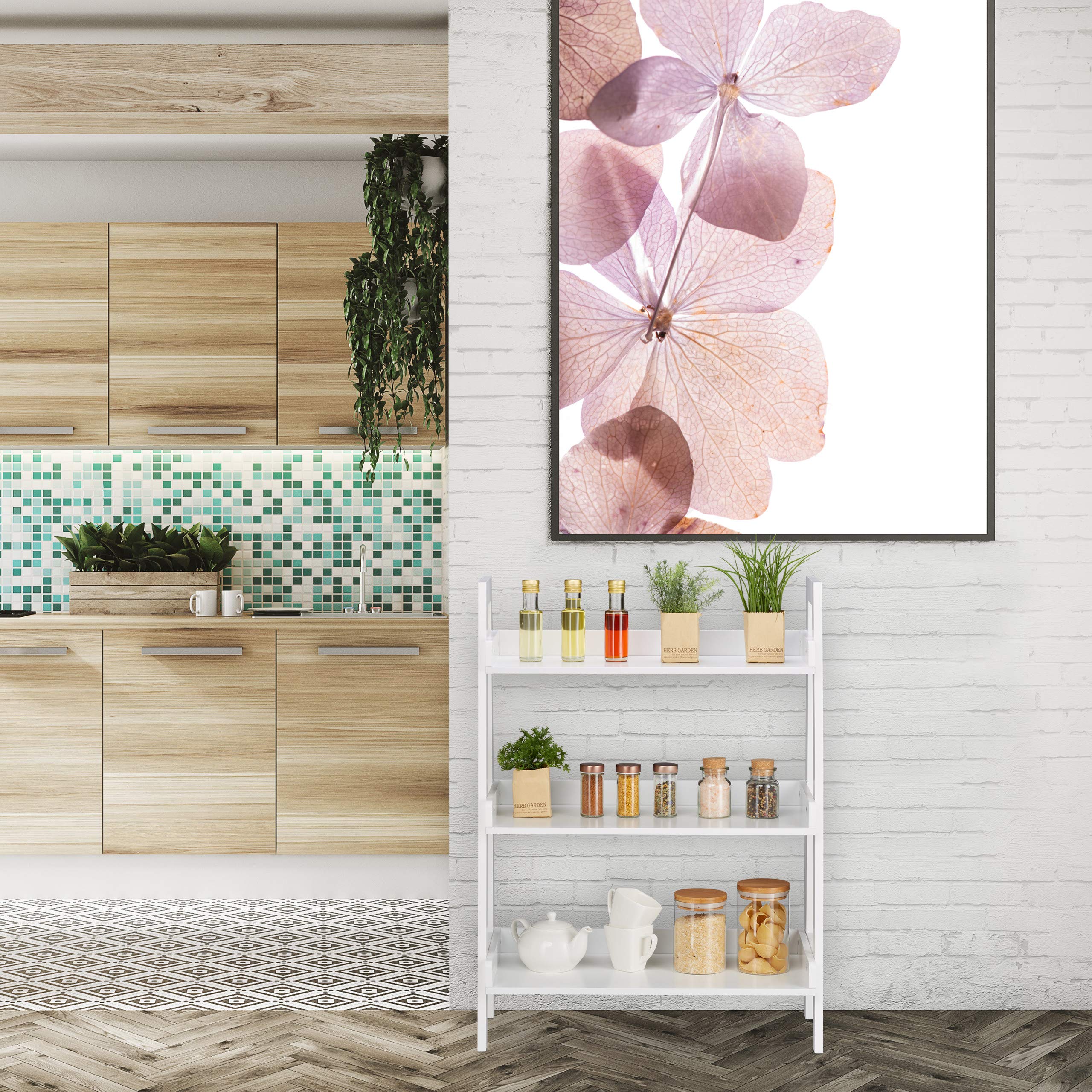 Relaxdays Mobiletto a 3 Piani Multiuso, Scaffale per Oggetti, Libreria, Fioriera, HxLxP 82,5 x 61 x 29 cm, Bianco