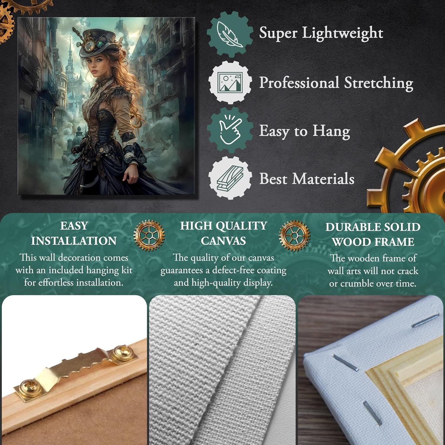 PUREVACY Steampunk Woman Art Print Industrial Canvas Pictures. Victorian Wall Decor. Canvas Wall Art Steam Punk. Modern Home Decor Size 30x45 cm / 12x18″