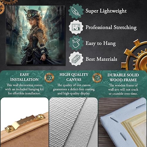 Miniatura 5 de PUREVACY Cuadro industrial de la mujer steampunk, diseño de pared victoriana, diseño de Steam Punk, decoración moderna para el hogar, tamaño 19.7 x