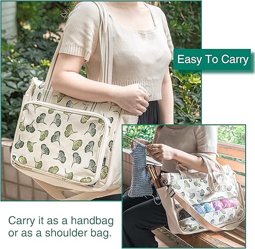 Miniatura 7 de LAVIEVERT Bolsa para proyectos de bordado, bolsa de almacenamiento para kits de bordado con múltiples bolsillos para ganchillo, hilo de bordado y