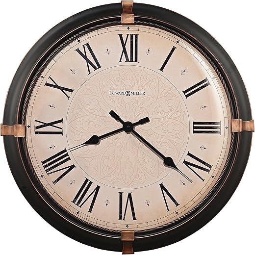 Howard Miller Atwater Oversized Wall Clock - Large Round Metal Design, Antique Bronze Finish, Silent Quartz Movement, Vintage Roman Numerals Ideal for Living Room or Kitchen, Home Decor