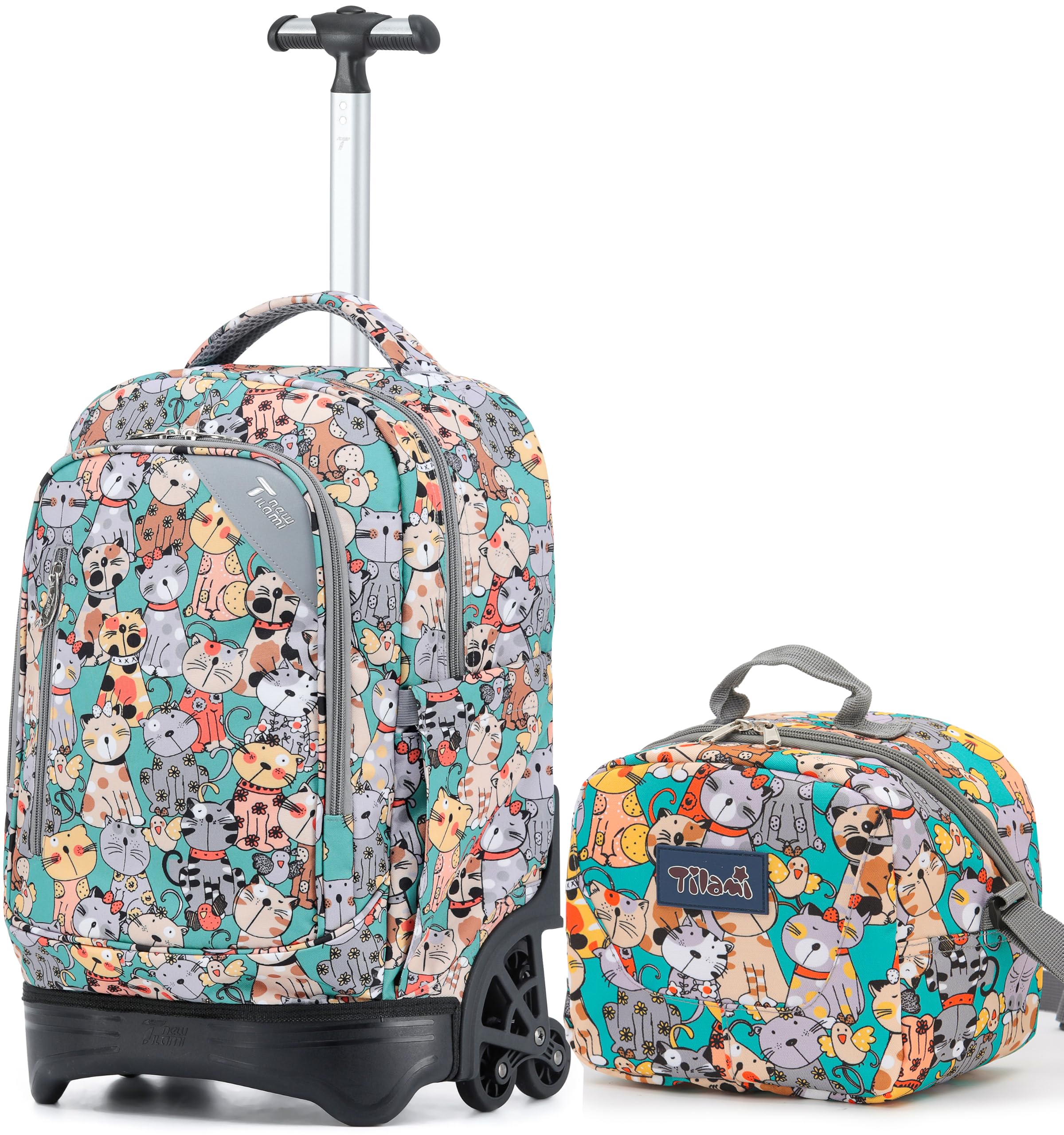 NEW TILAMI 18 Inch Rolling Backpack with Lunch Bag for Girls Boys School