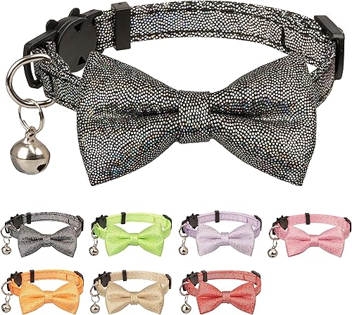 Miniatura 8 de Gyapet Collar de gato con pajarita brillante para gatos, campanilla, fiesta, boda, festivo, 7-11 pulgadas, niña y niño, morado taro