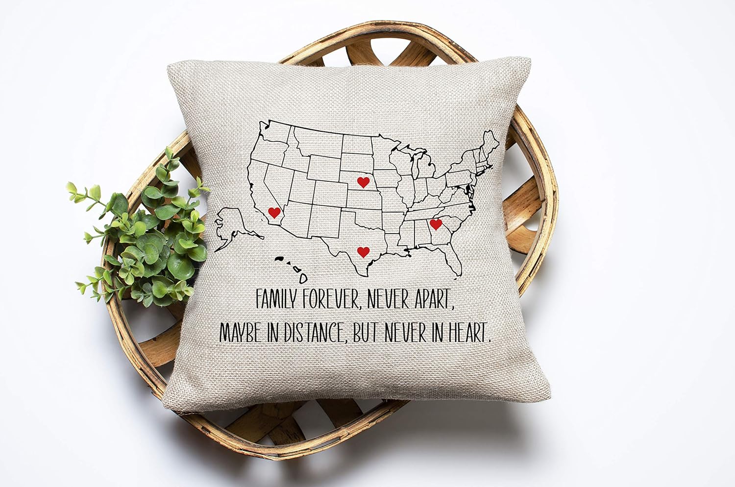 Personalized Family Forever Never Apart Throw Pillow, Long Distance Map, Gift for Grandma, mom, dad, Mother's Day, Father's Day