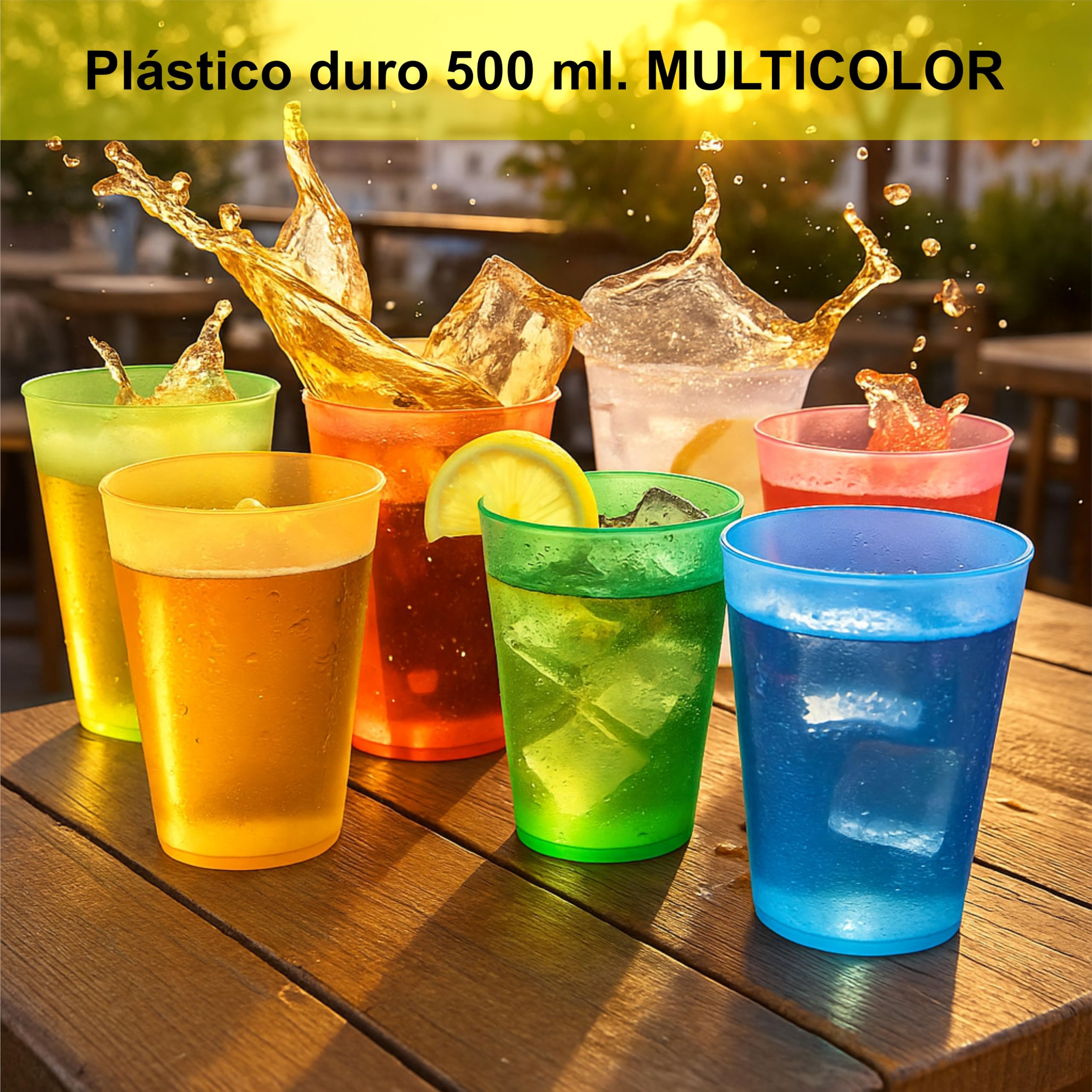 Vasos Plástico Duro 500 ml - 50, 100 ó 450 Vasos - Reutilizables de Polipropileno Eco Sin BPA – Multicolor para Fiestas, Camping y Oficina – Ideales para Sidra, Cubatas, Cerveza (450, Transparente)