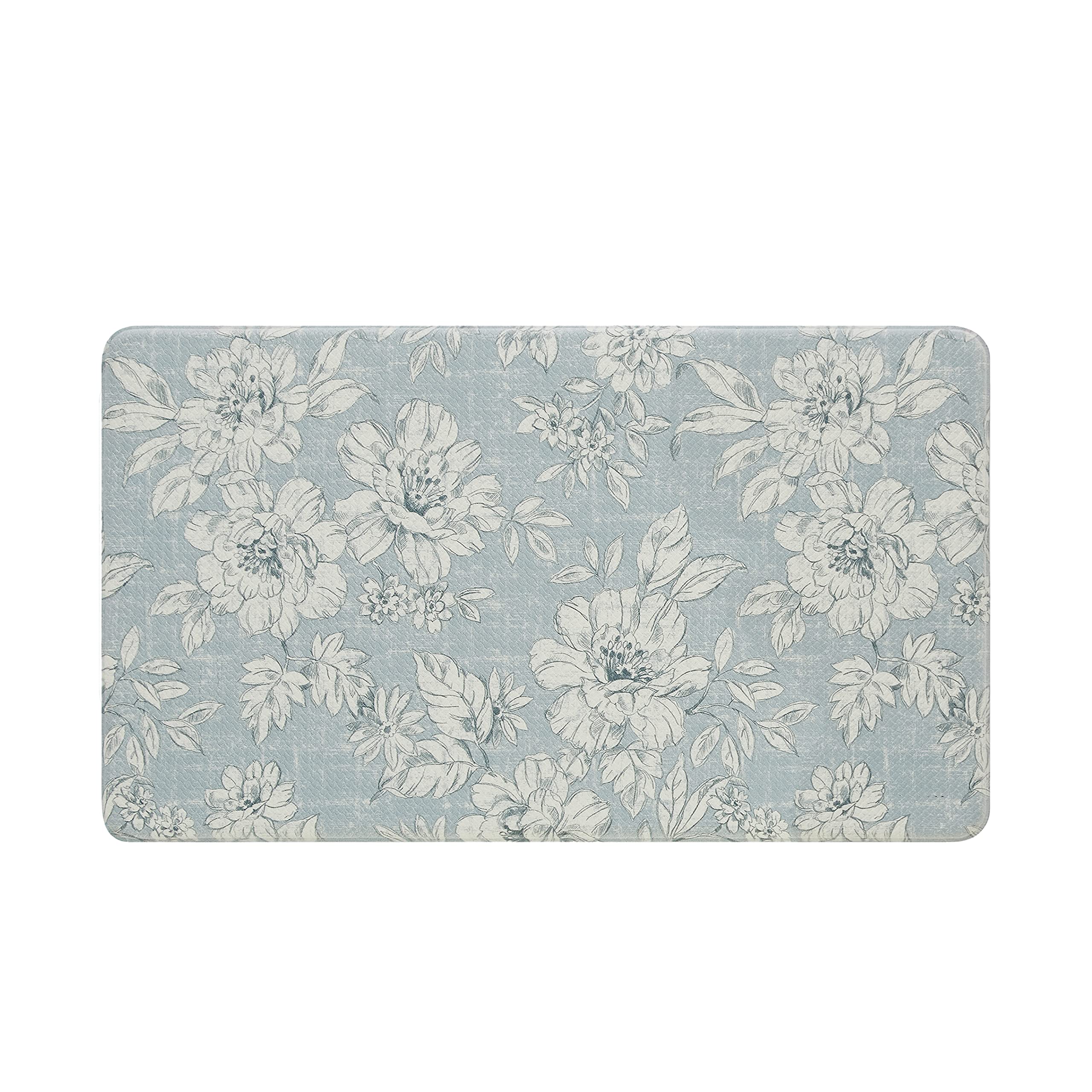 Laura Ashley – Anti-Fatigue Kitchen Mat | Iris Floral Design | Stain, Water & Fade Resistant | Cooking & Standing Relief | Non-Slip Backing | Measures 17.5” x 32”| Light Blue Iris