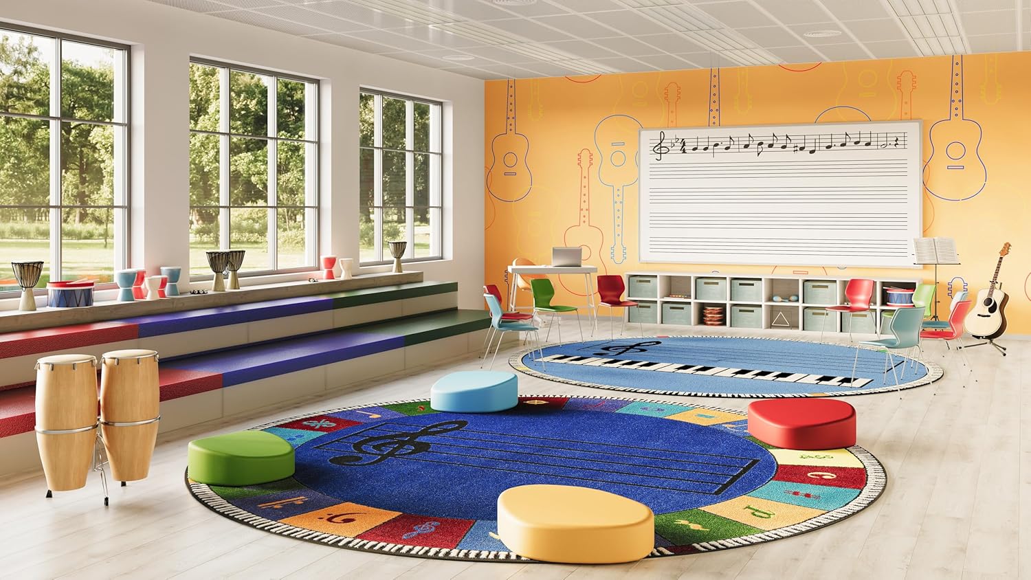 Joy Carpets Note Worthy Elementary Rug, Multi, 13'2" Round