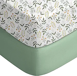 Yoofoss Baby Crib Sheets 2 Pack for Boys and Girls - 52x28 Fitted Crib Sheet Neutral Fits for Standard Crib and Toddler Mattress, Ultra Soft Breathable Microfiber Green Flower