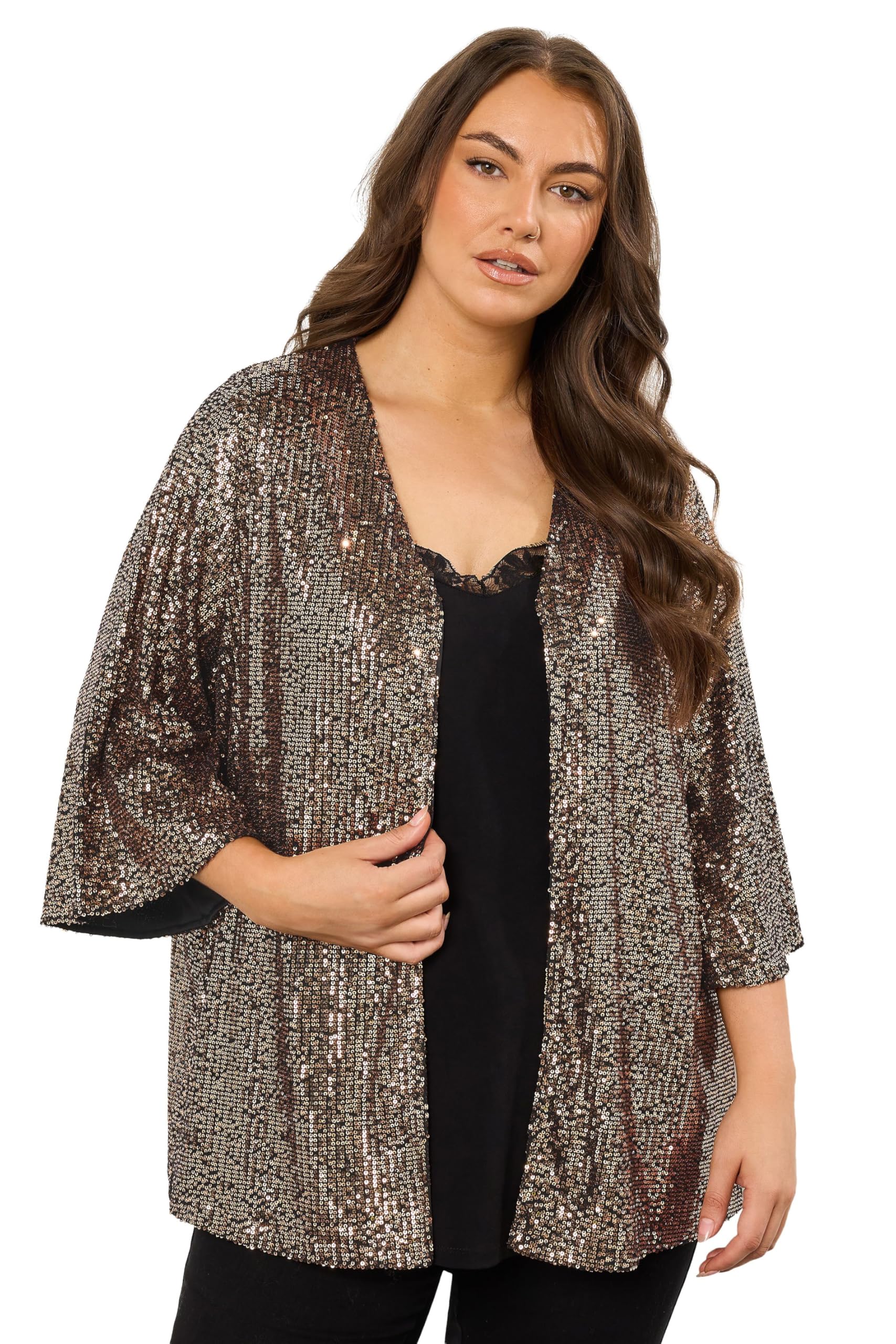Evans Women's Bronze Curve Gold Sequin Embellished Kimono - Plus Size Curve