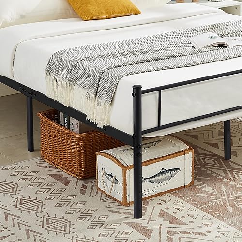 Miniatura 6 de VECELO Base de cama de plataforma de metal con cabecero y piecero, base de colchón de listones de acero, no necesita somier, tamaño Full, 78 Mate