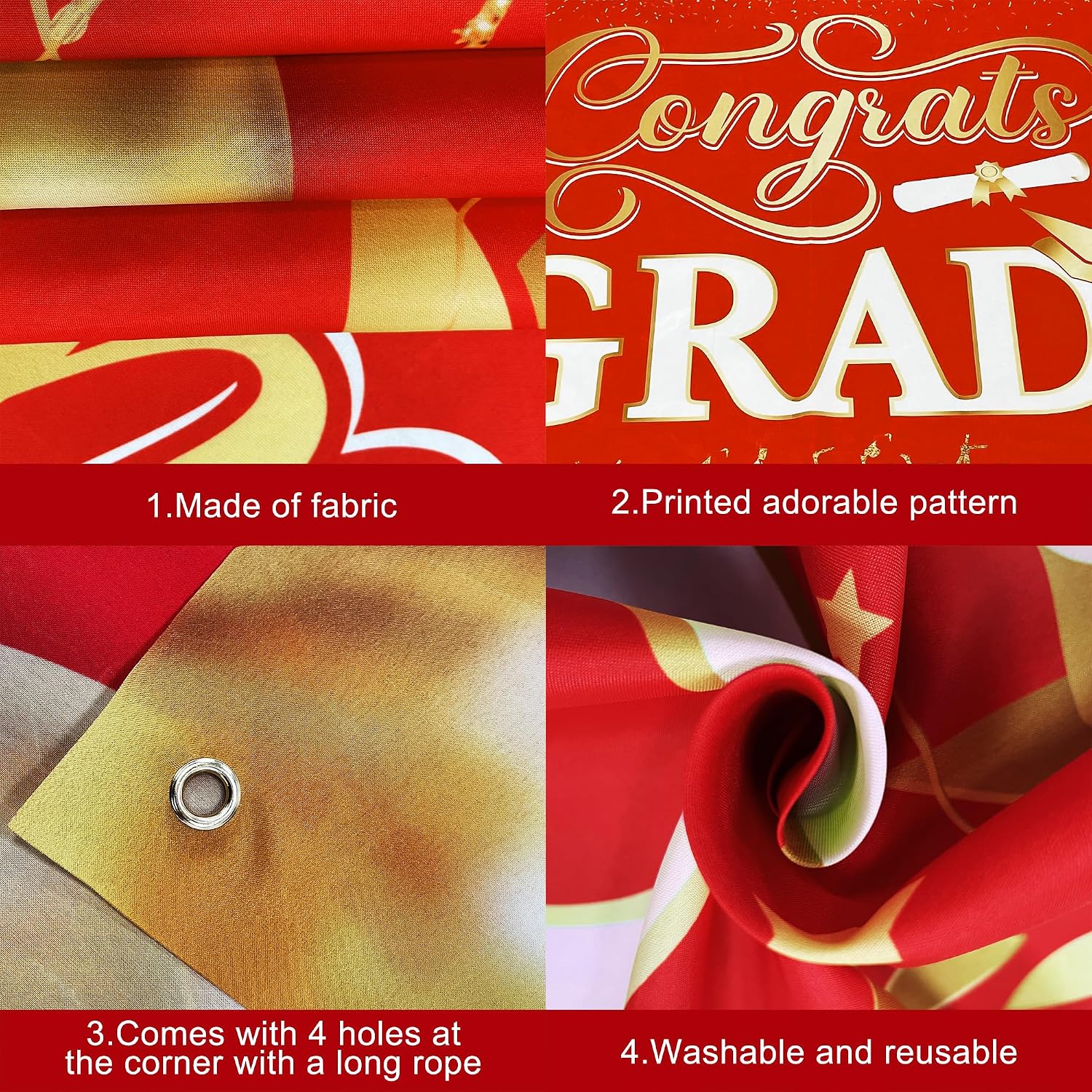 KatchOn, XtraLarge Congrats Grad Banner - 72x44 Inch | Congrats Grad Backdrop for Red and Gold Graduation Decorations 2026 | Graduation Banner, graduation Party Decorations 2026, Class of 2026 Decorations