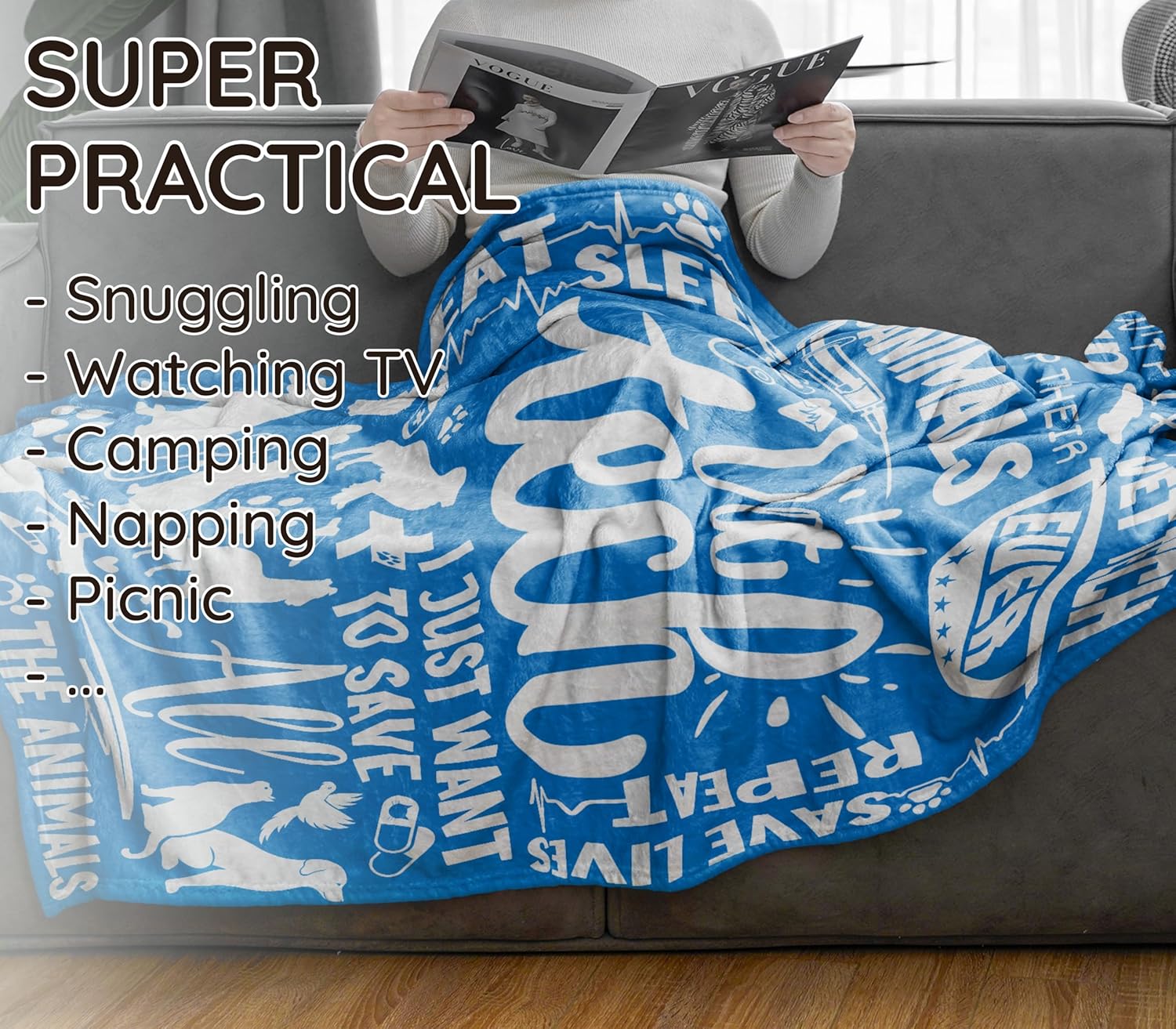 Vet Tech Gifts, Appreciation Gifts on Vet Tech Week, Graduation Gifts for Doctor Assistant, Veterinary Technician, Flannel Plush Throw Blanket, 50"x 65" - BLU