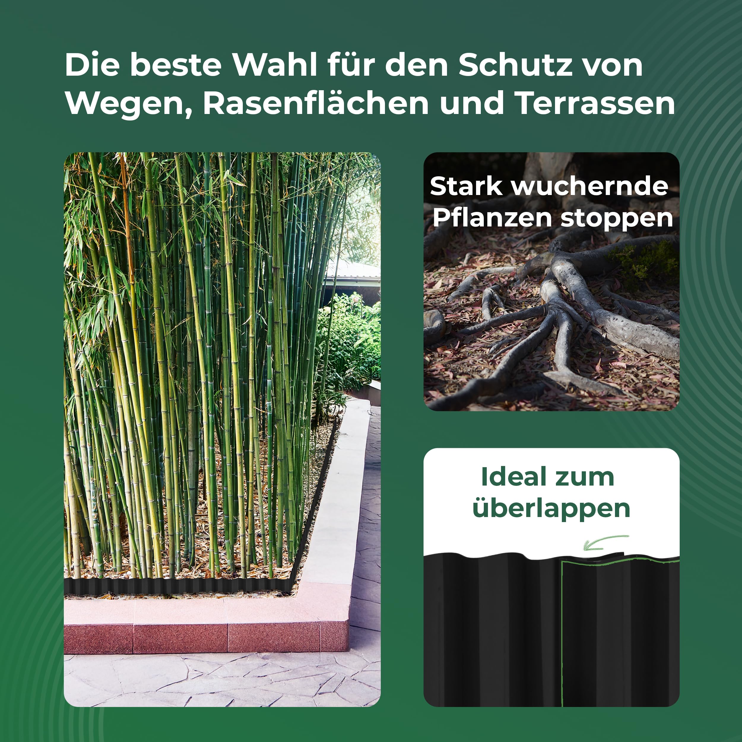 Novatool Wurzelsperre I 3,5 x 0,60 m I Schwarz I individuell formbar I Wurzelschutzbahn Rhizomsperre für Bambus Wurzelstopp Unkrautsperre Wurzelbarriere Rasenkante