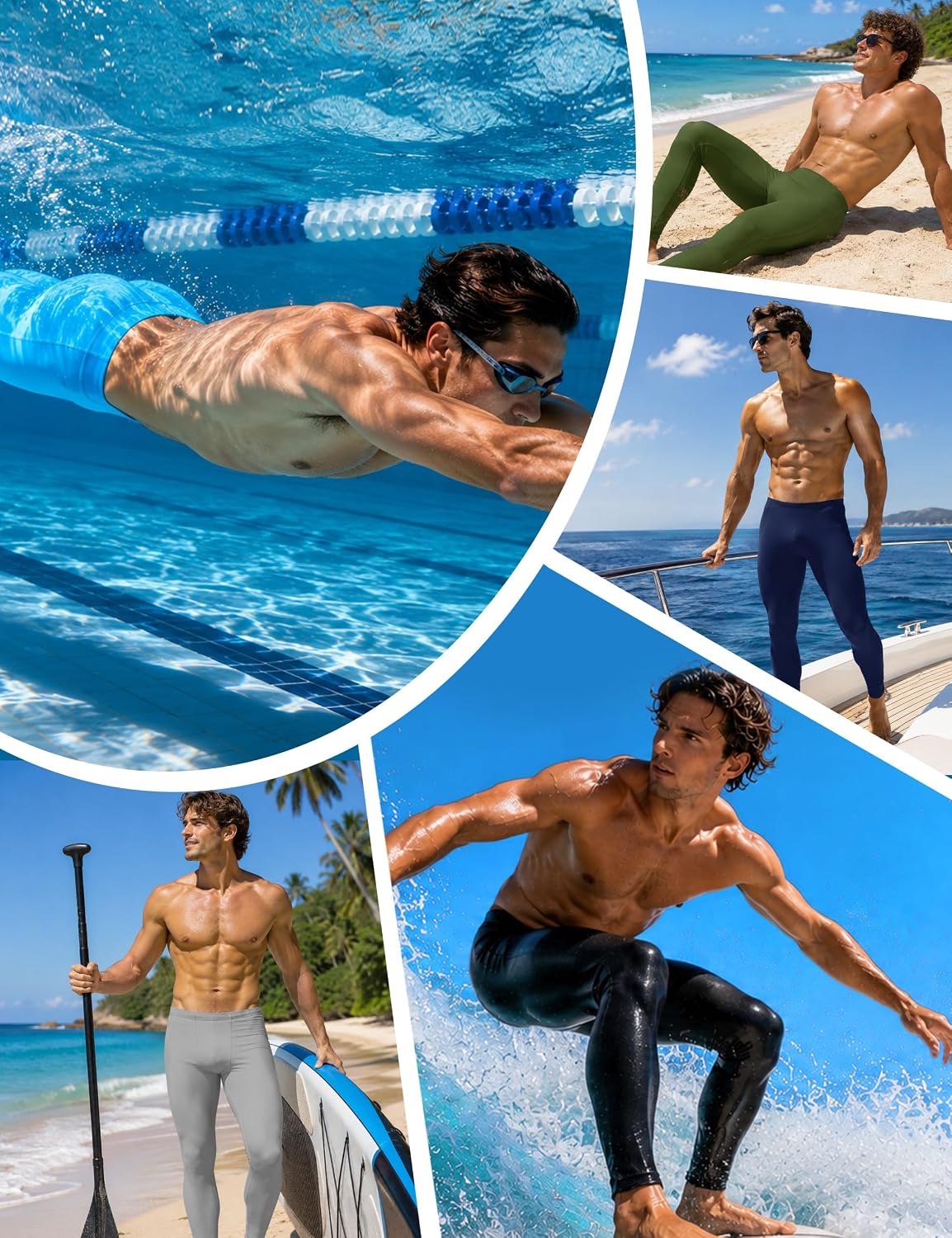 Roadbox Men's Swim Pants,Quick Dry Athletic Compression Long Running Leggings,UPF 50+ Surfing Tights for Water Swimming