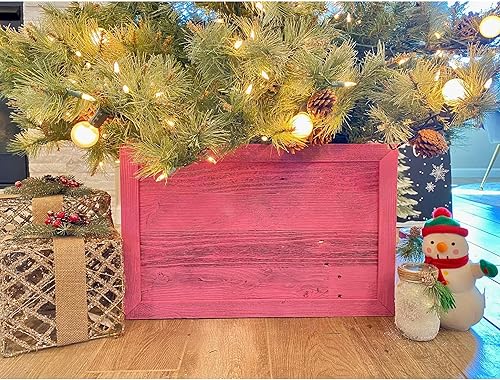 BARNWOODUSA Collar o Caja para Árbol de Navidad Hecho de Madera Recuperada, Falda Rústica, Bloques de Repuesto, Paneles de Tiras de Velcro, 37x27