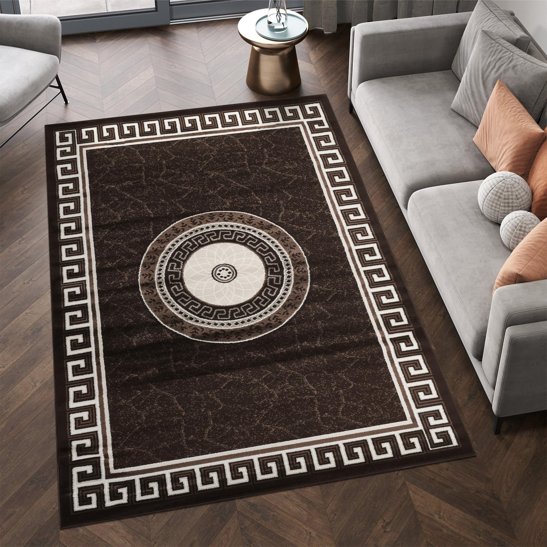 MODERN AREA RUGS 12mm Living Room Large Small Non Slip Kitchen Floor Mats with Soft Pile Thick Bedroom Carpets Hallway Runners Grey, Black, Brown (Brown, 80 x 150 cm)