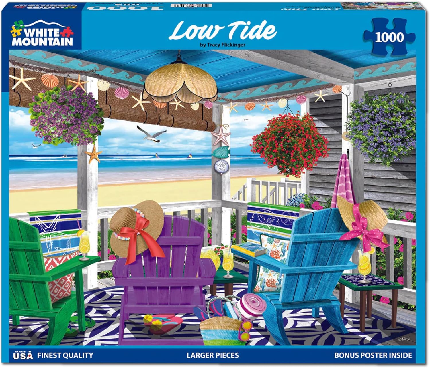 White Mountain 1000 Piece Jigsaw Puzzle Scenic Summer Beach Puzzles with Large Pieces Gift for Adults and Family 24"x30" - Low Tide