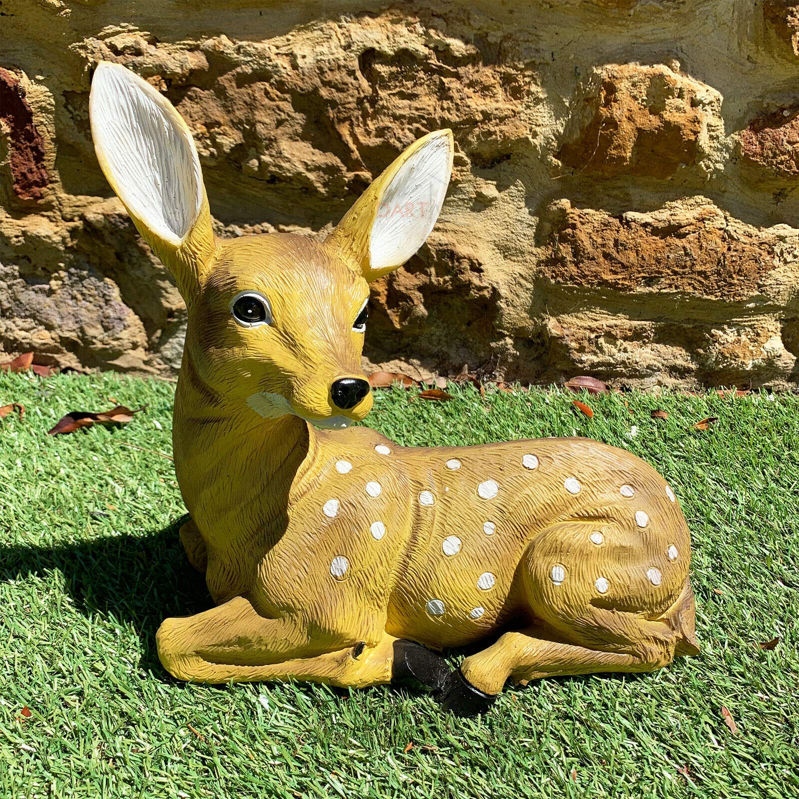 Darthome Silver Resin Sitting Spotted Deer Animal Garden Lawn Statue Sculpture Ornament Large