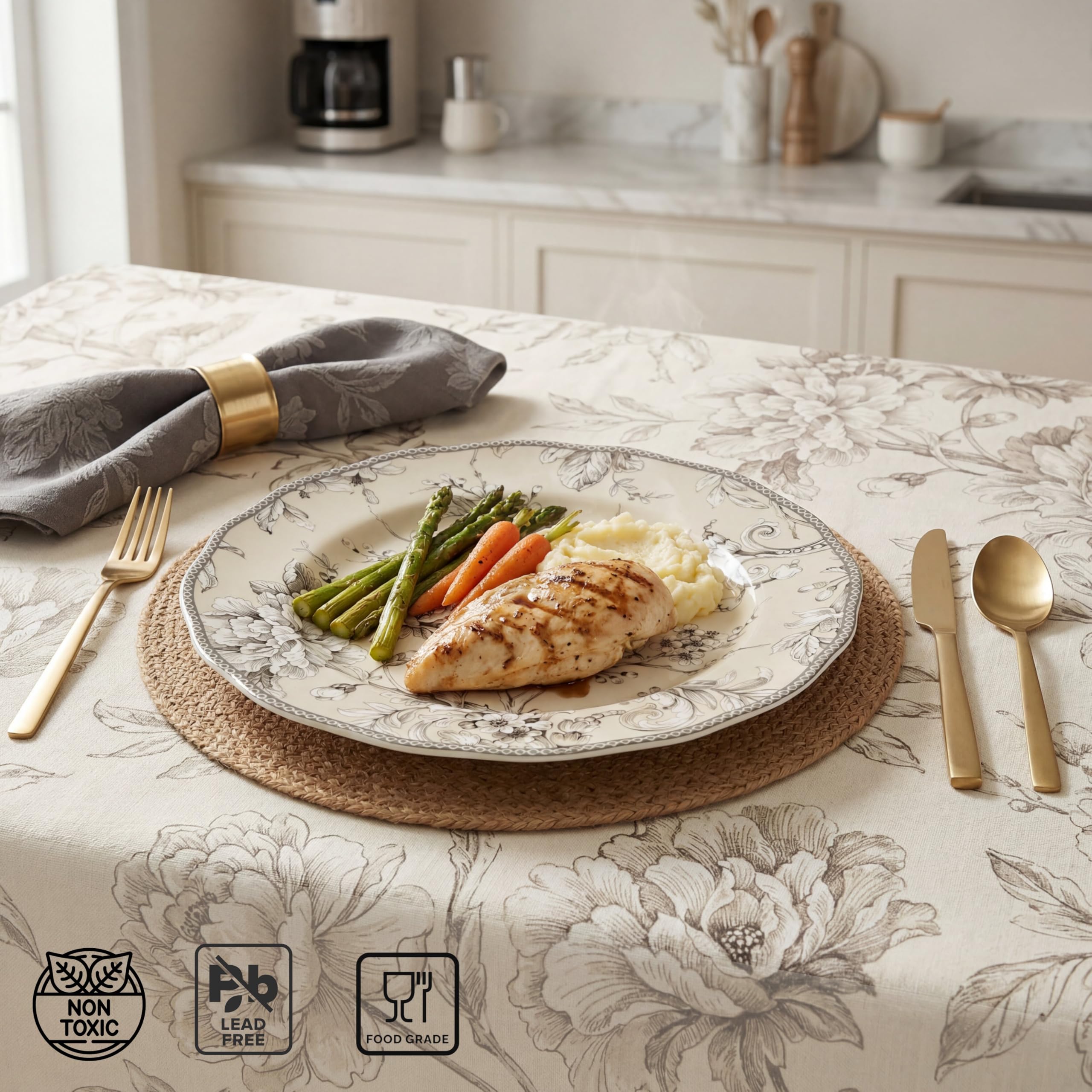 222 Fifth Adelaide 16-teiliges traditionelles antikes weißes Porzellan-Geschirr-Set – Service für 4 Personen, romantisches Vogel- und Blumendesign, alltägliche große Speiseteller und Schüssel-Sets