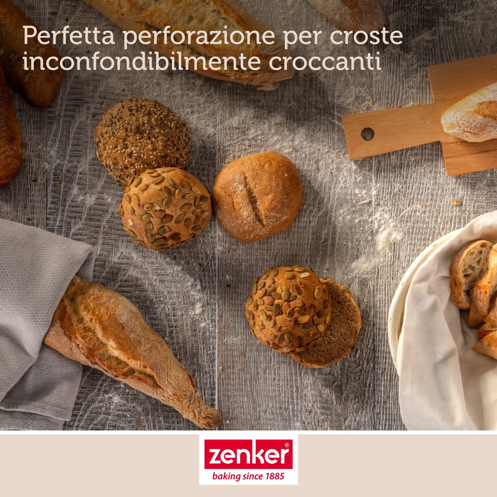 Zenker 6 teglie per panini – Stampo perforato per panini croccanti – Rivestimento antiaderente che impedisce l'incollaggio – Resistente al calore fino a +230°C, 34 x 22 x 3 cm