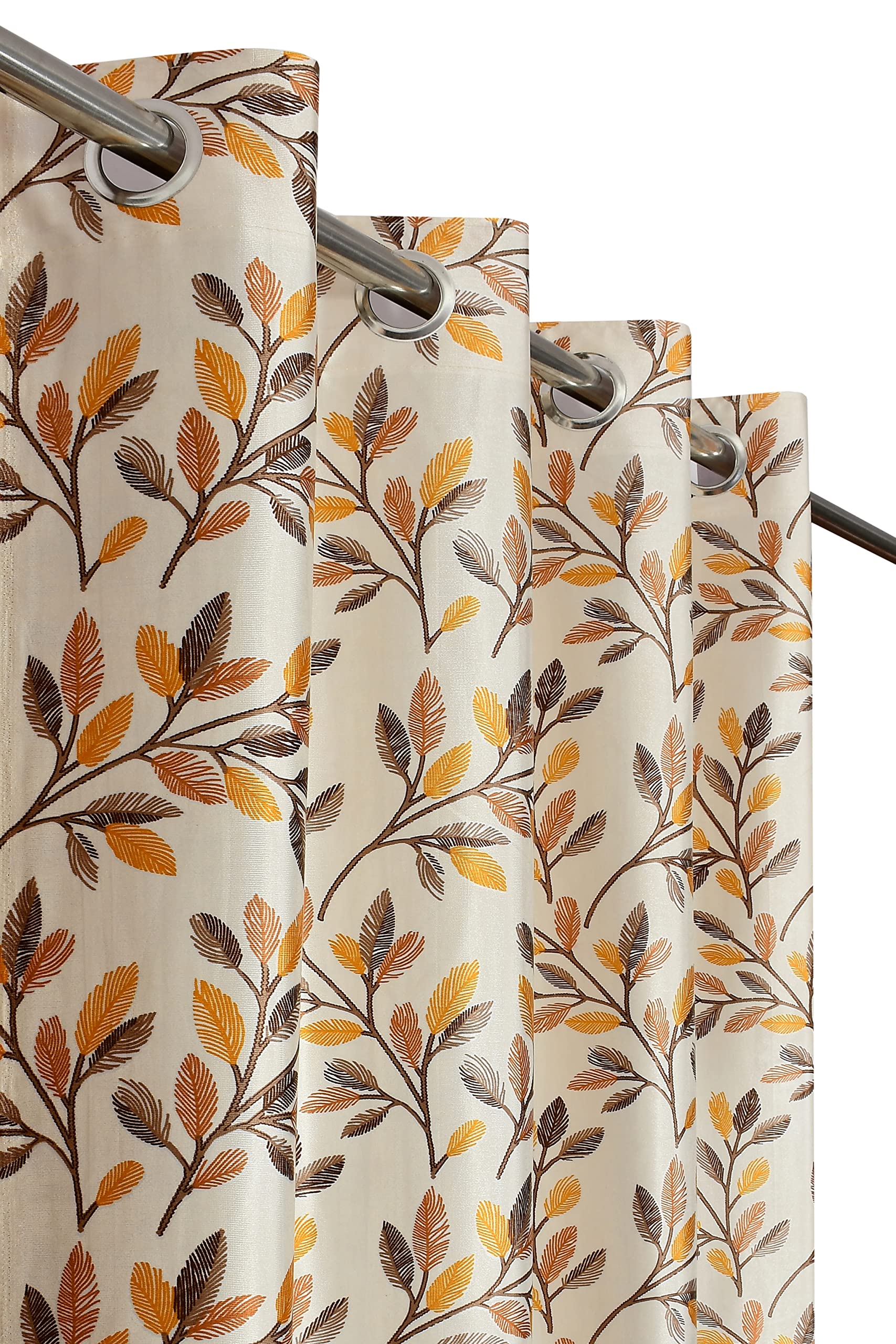 homefab india 2 piece polyester eyelet door curtain - 7 feet, floral brown, room darkening curtains