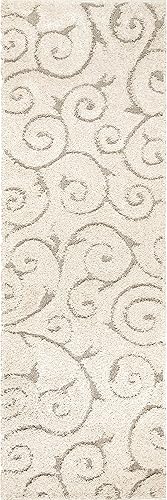 Miniatura 3 de NuLOOM - Alfombra de pelo de Maisha con diseño de remolinos, hecha a máquina, 10 pies x 14 pies, color crema