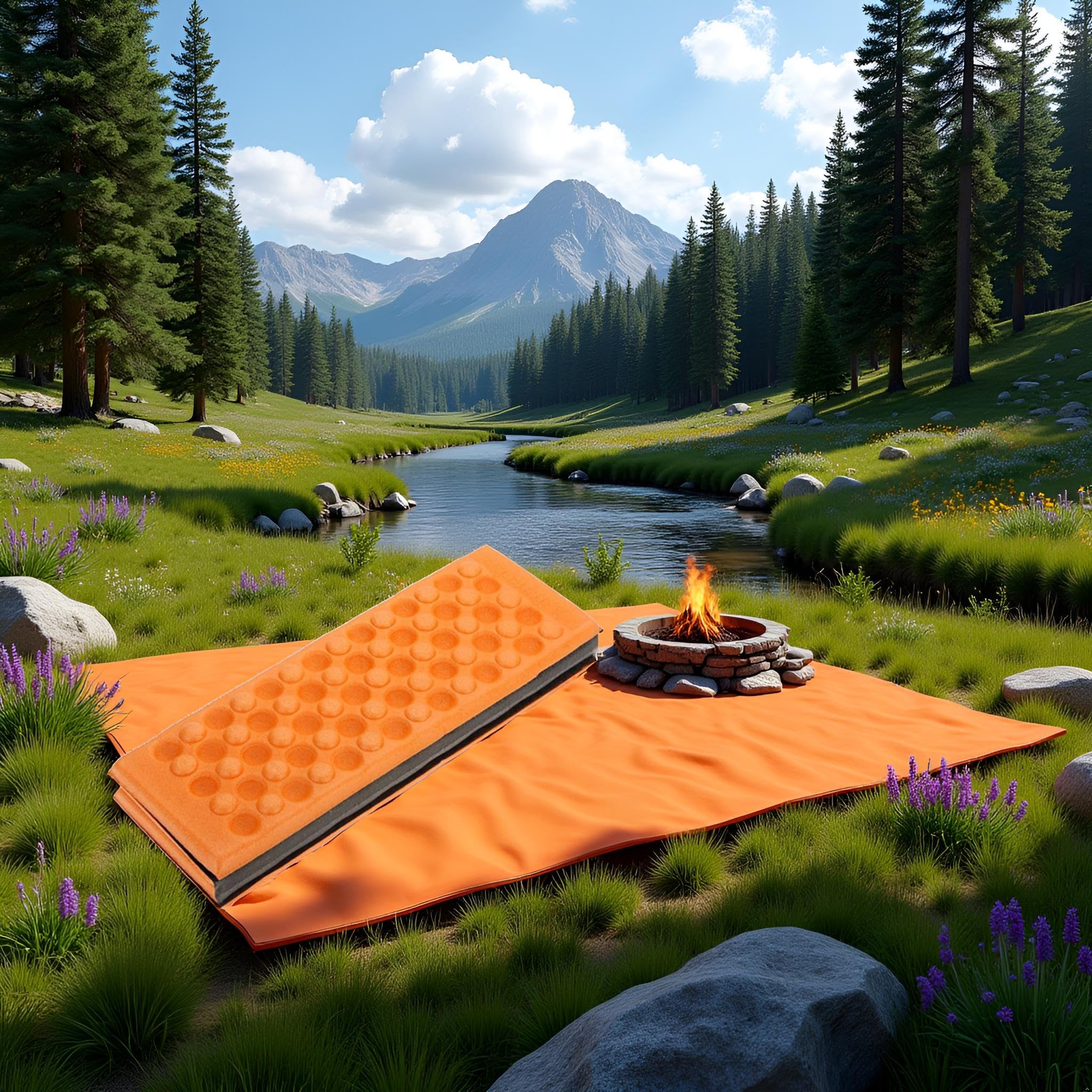 Orange Foldable Portable Outdoor Camping Hiking Picnic Waterproof Foam Cushion Pad Foam Sleeping Mats for Camping, Camping Mattress Sleeping Bags and Camp Bedding