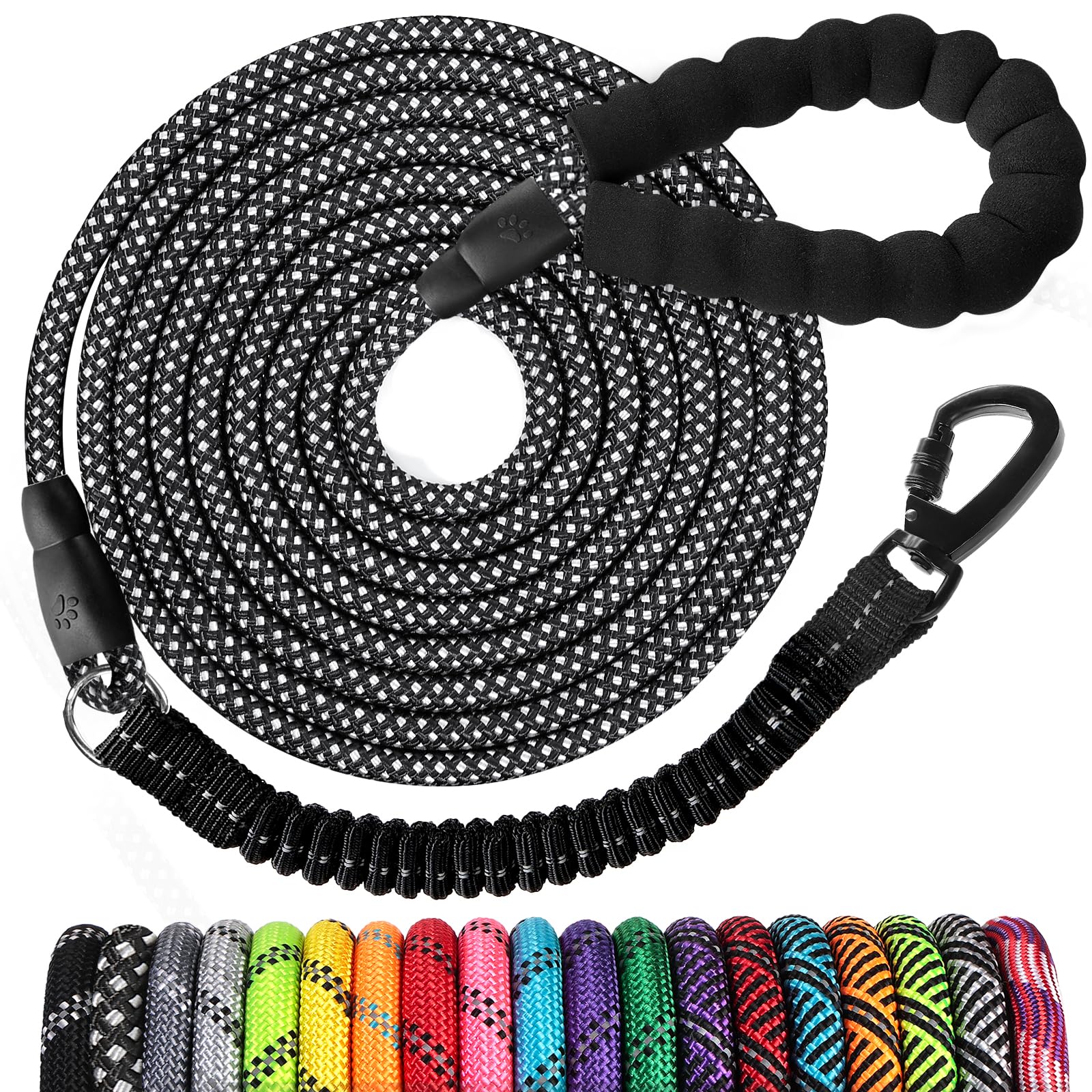 jenico Rope Dog Leash 8FT: Heavy Duty Leashes with Swivel Lockable Hook Reflective Threads Bungee and Padded Handle - Dog Lead for Large Small Medium Dogs Outside Walking Hiking