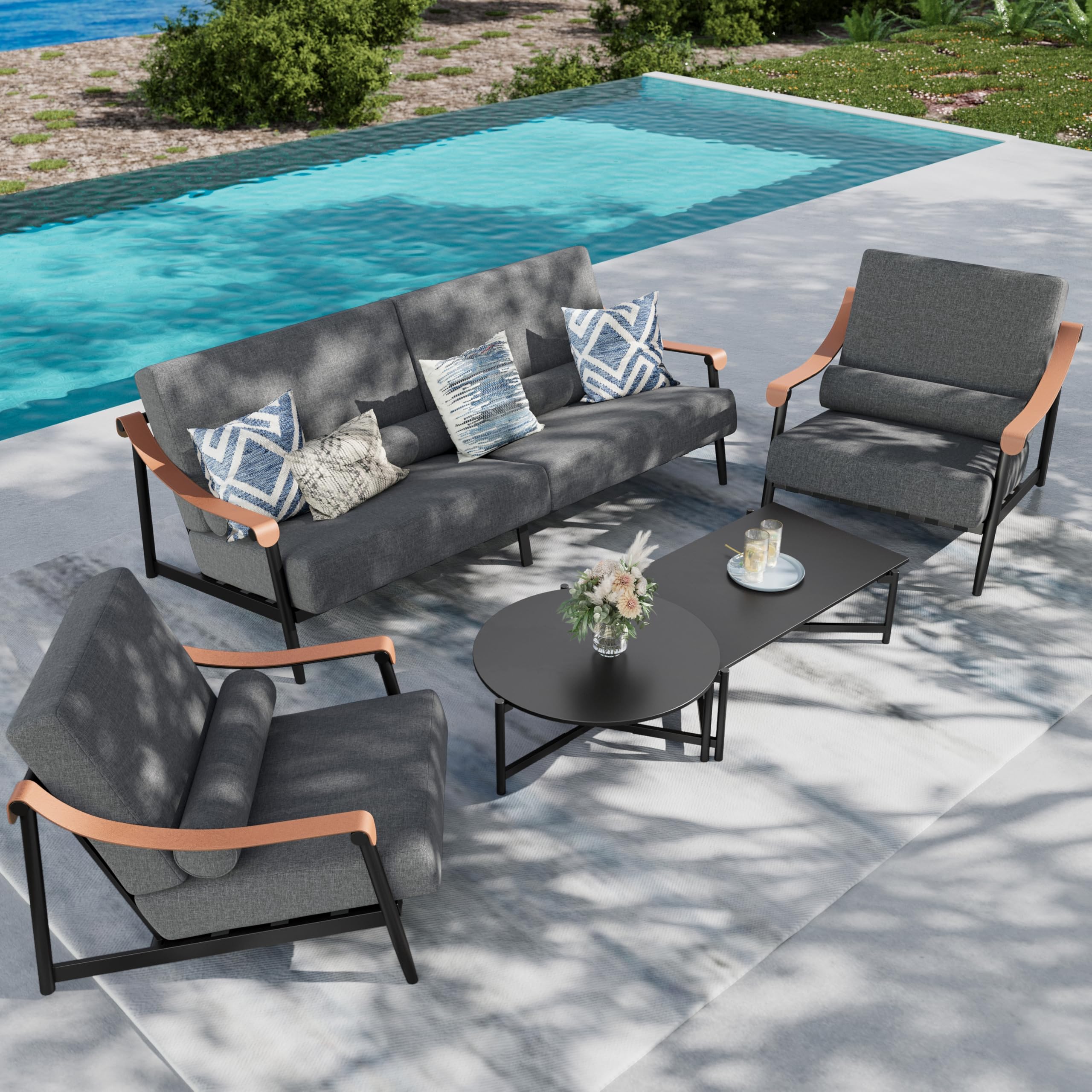 Amazon.com: PHI VILLA Modern Outdoor Patio Furniture Set,Deep&Wide