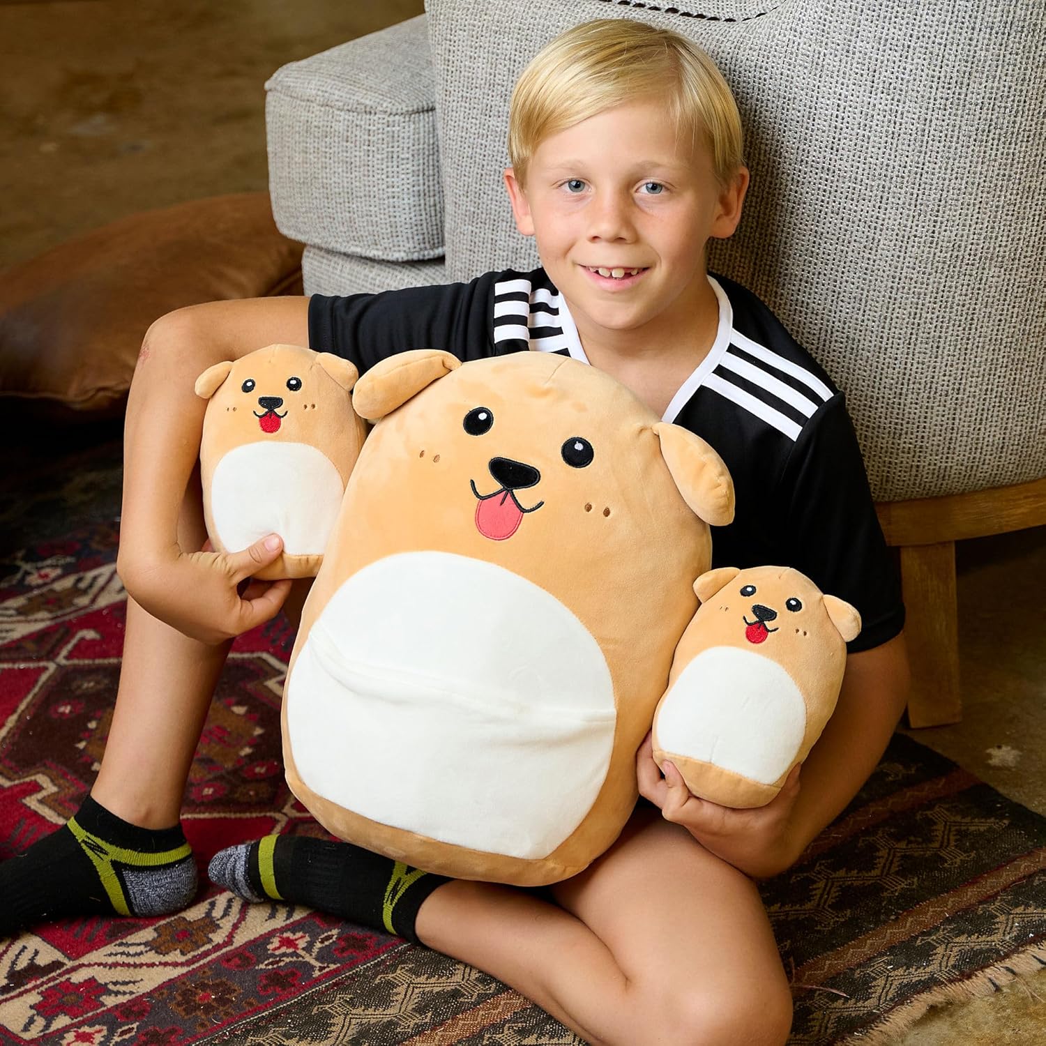 Dog Plush Pillows Set of 3 - 16"& 7'' Squishy Stuffed Animals Toddlers Kids Hugging Toys Easter Basket Stuffers Family Toy Kids Plus Pillows for Sleeping Dog Parent with 2 Babies for Boys & Girls
