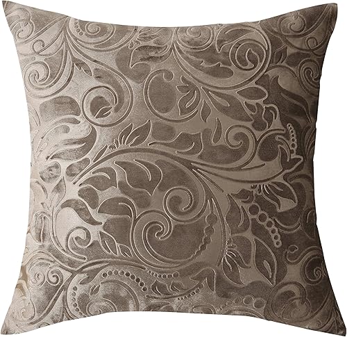 Funda de cojín TangDepot de terciopelo pesado, con relieve, tela de terciopelo floral, anaglifo