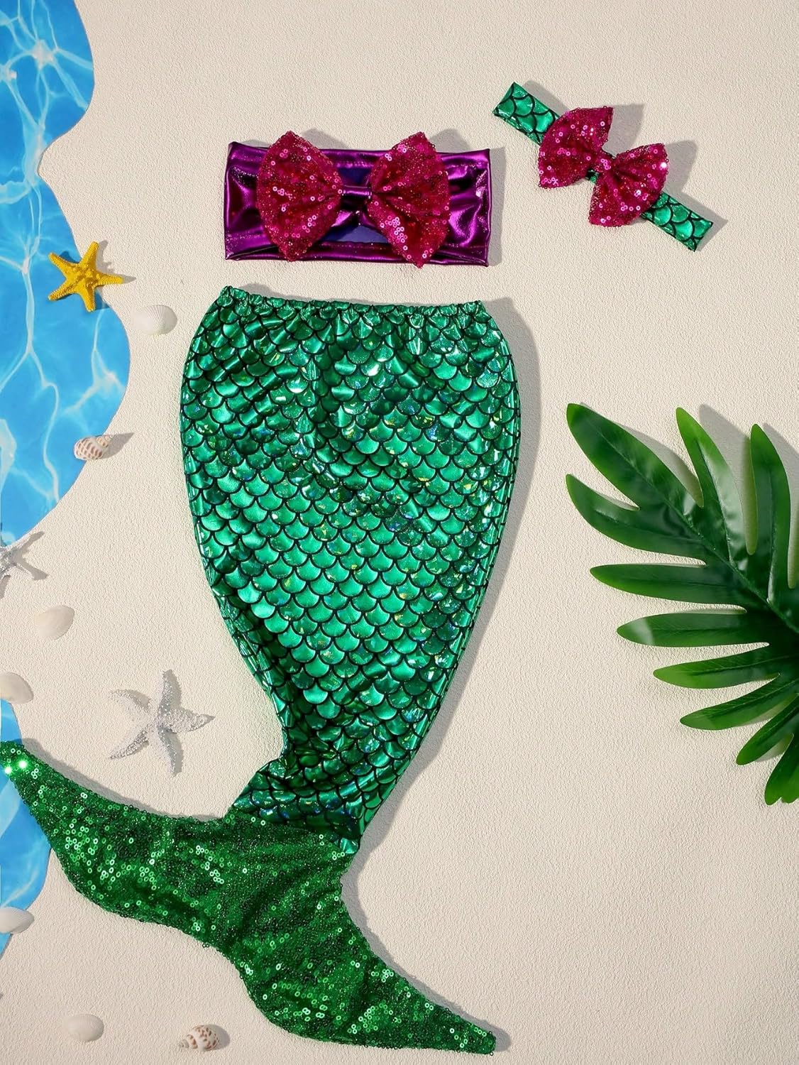 Holibeat Newborn Girl Mermaid Photography Props Baby Girl Photoshoot Outfits (green-purple) - Image 4