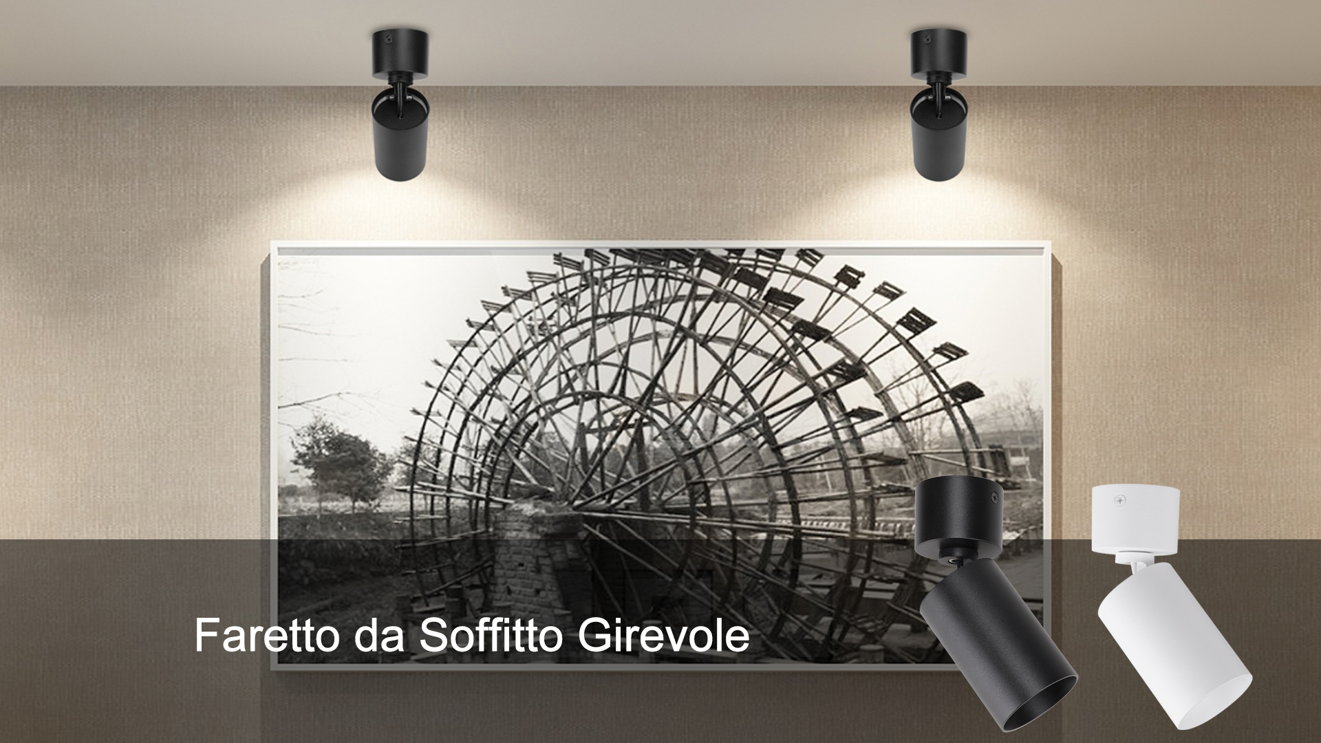 FARETTO IN ALLUMINIO X 1 PUNTO LUCE GU10 ORIENTABILE BIANCO O NERO - Foto 3