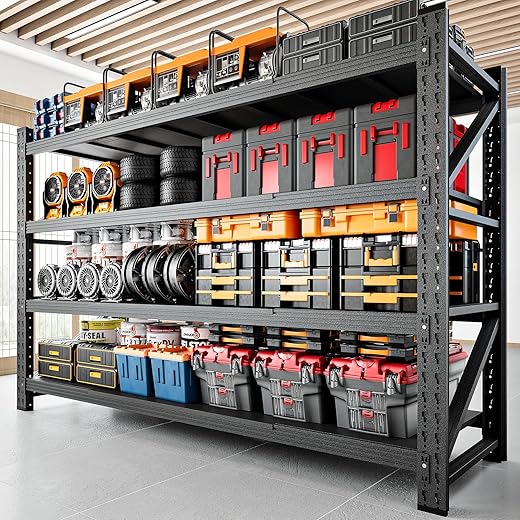 RAVIGIN 5000LBS Storage Shelves,71" W Garage Shelving Heavy Duty Metal Adjustable Garage Shelves, Shelving Units Industrial Shelving for Warehouse,71" W x 24" D x 69" H,Black