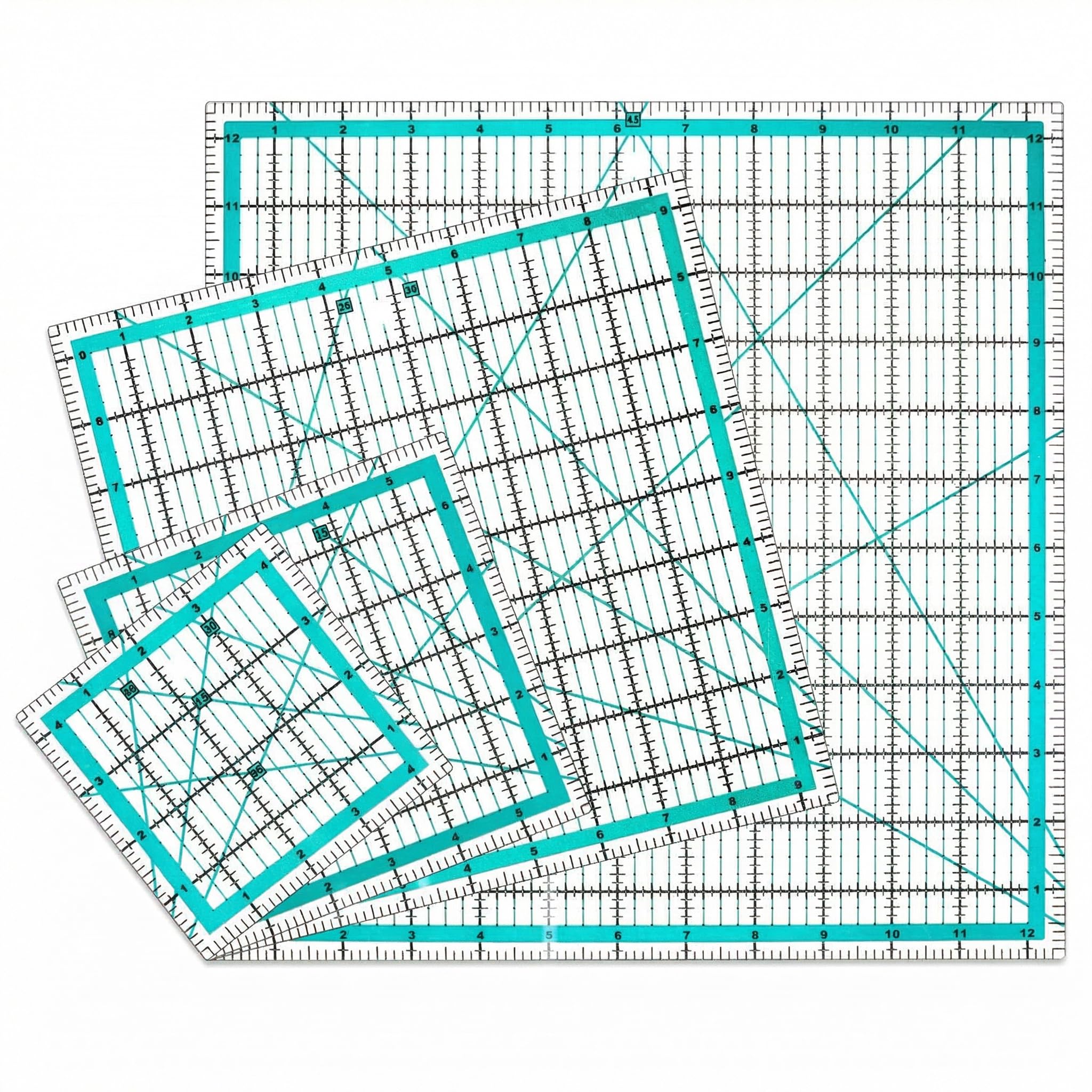 QWORK® Square Quilting Ruler Set, 4.5"/6"/9.5"/12.5", Sewing Acrylic Ruler for DIY Quilting and Precise Cutting, 4Pcs