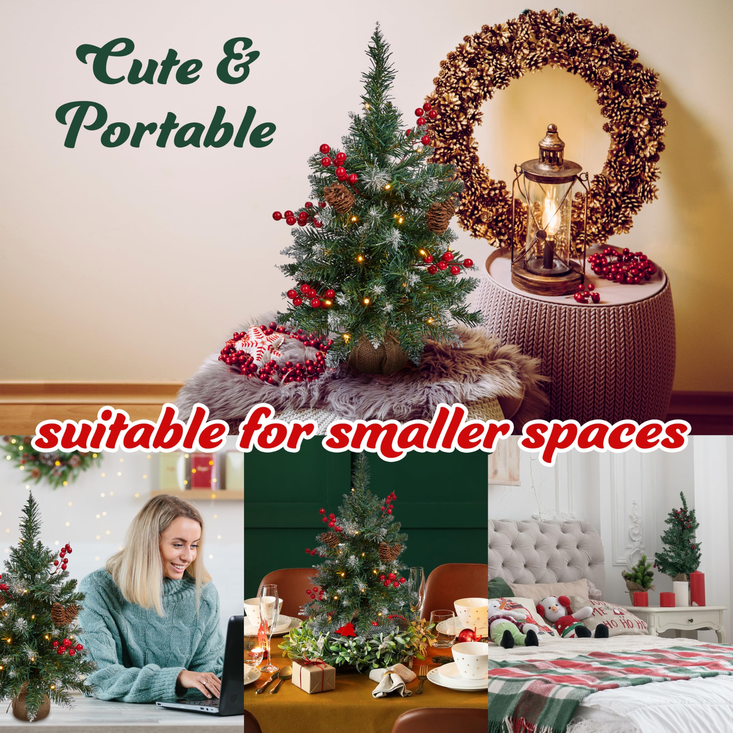 Get Trend Albero di Natale con Luci Incorporate, 50 cm Alberi di Natale Piccoli LED a Stringa e Punte Smerigliate, Decorazioni Natalizie per Tavolo e Ufficio (Verde)