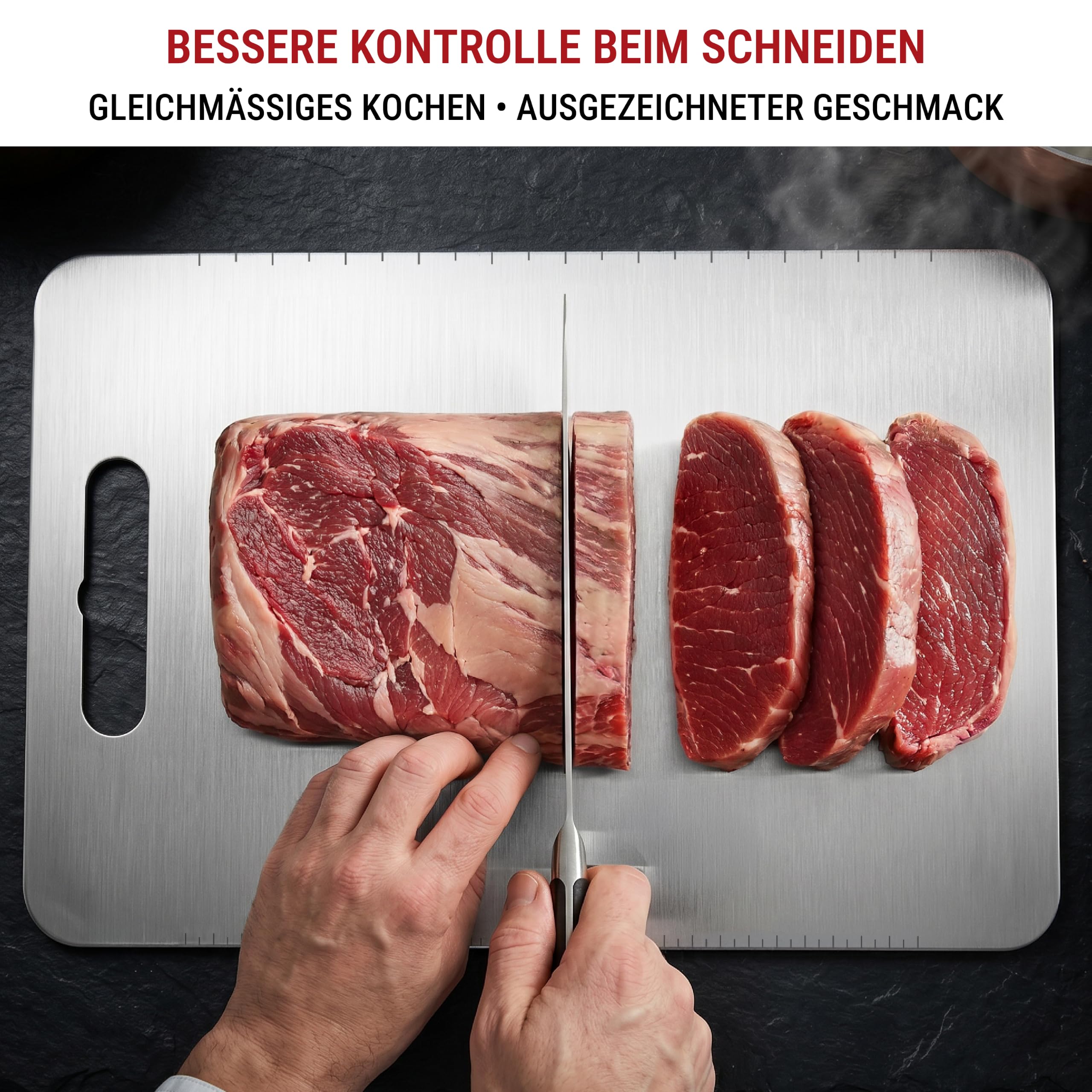 YOSUKATA Tagliere Acciaio Inox Alimentare 37x25 cm - Doppia Faccia Tagliere | Professionale con Foro per Appenderlo Scala cm e Pollici -Lavabile Lavastoviglie - Spianatoia Cucina Igienico e Atossico