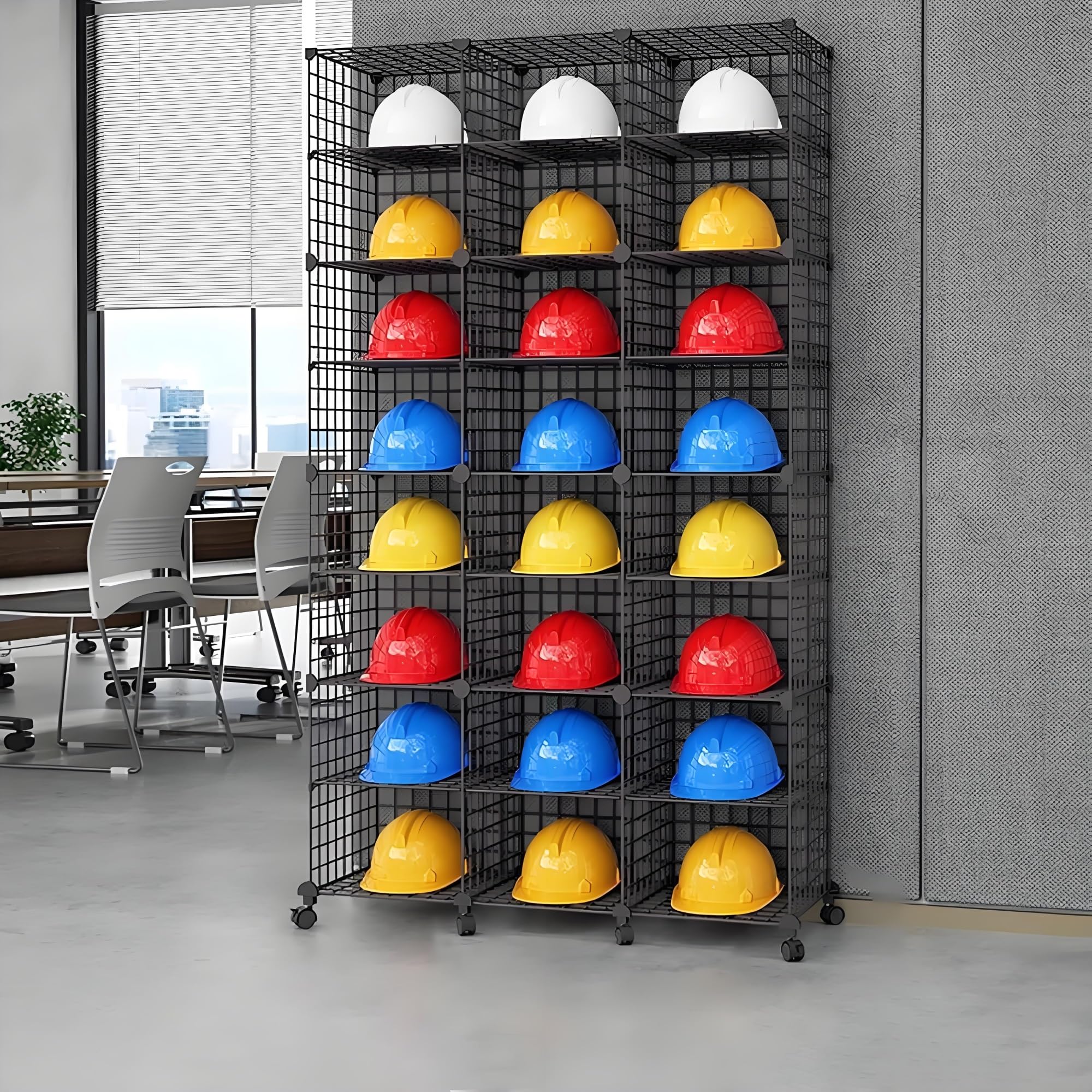 Râtelier Mobile à roulettes pour Casques de sécurité, Organisateur de Rangement empilable pour Casques de Chantier, Porte-Casques Noir à 24 Compartiments pour Un accès Facile et Un Rangement