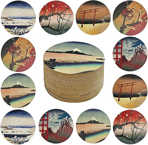 Miniatura 10 de Posavasos para bebidas, 12 posavasos absorbentes de corcho con posavasos de flores para mesa de café, regalos de inauguración de la casa para nuevos