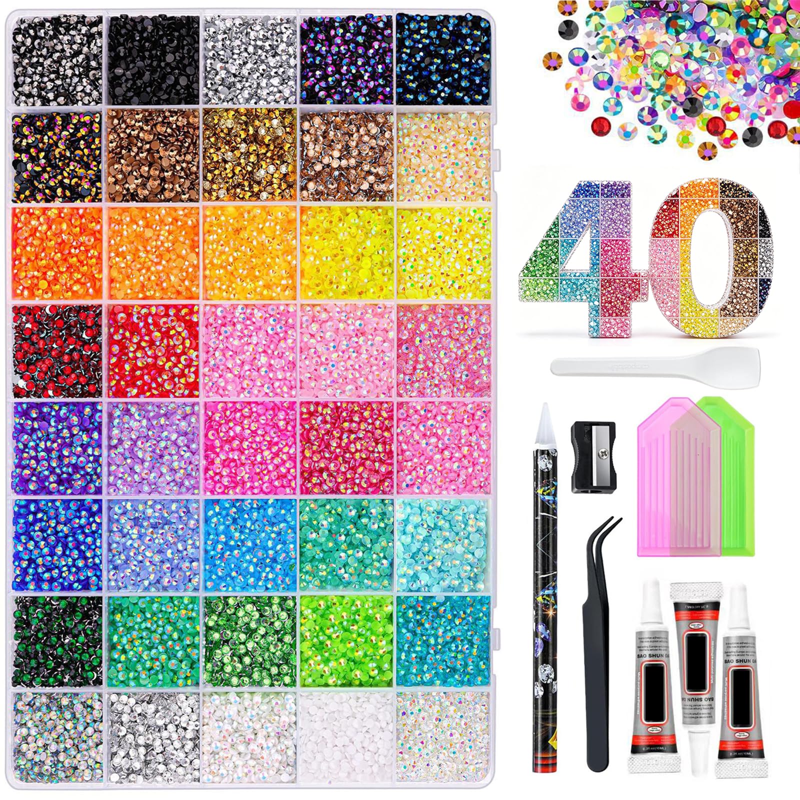 GoldOars 40 Colors Bedazzling Kit 32000 Pcs Resin Jelly Nail Rhinestones